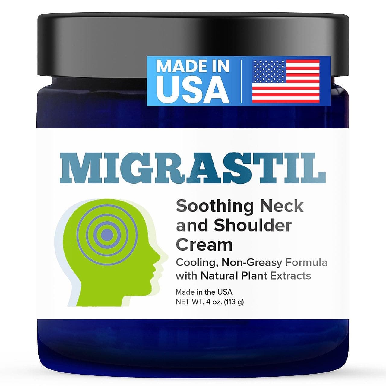 Migrastil Neck & Shoulder Cream. Cooling Comfort for Migraines, Tech Neck & Tension. (4 oz.) Made in The USA.
