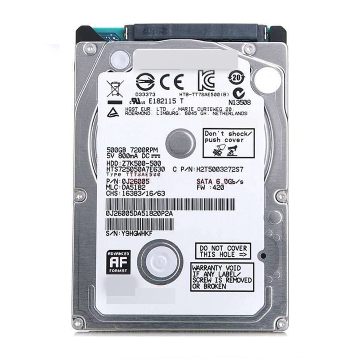 HGST 2.5''-inch 500GB HDD with 7mm Thickness Compatible with Laptop, Speed up to 6Gb/s & 7200 RPM with 365 Days Replacement Warranty