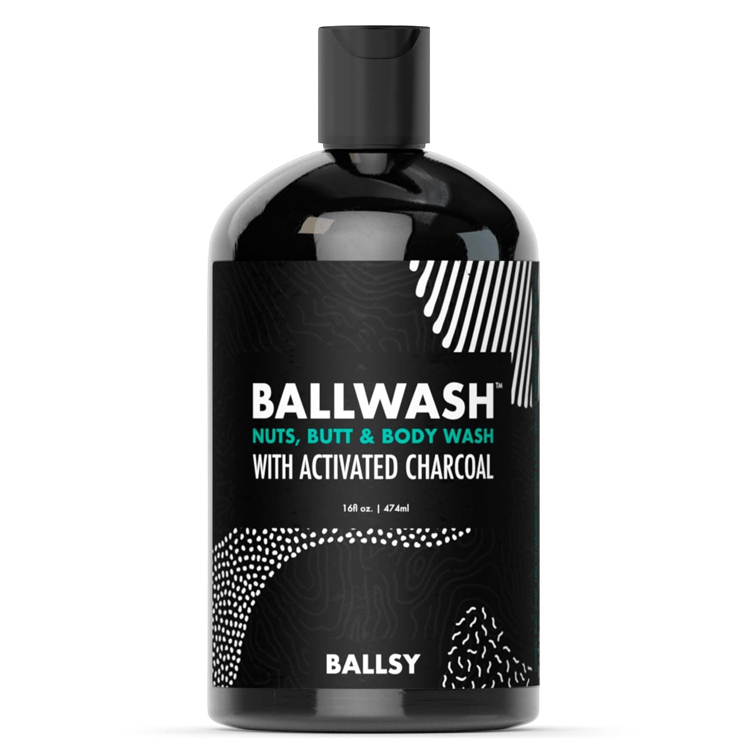 Ballsy Men's Activated Charcoal Ball and Body Wash, Ballwash Hygiene Wash, 16oz