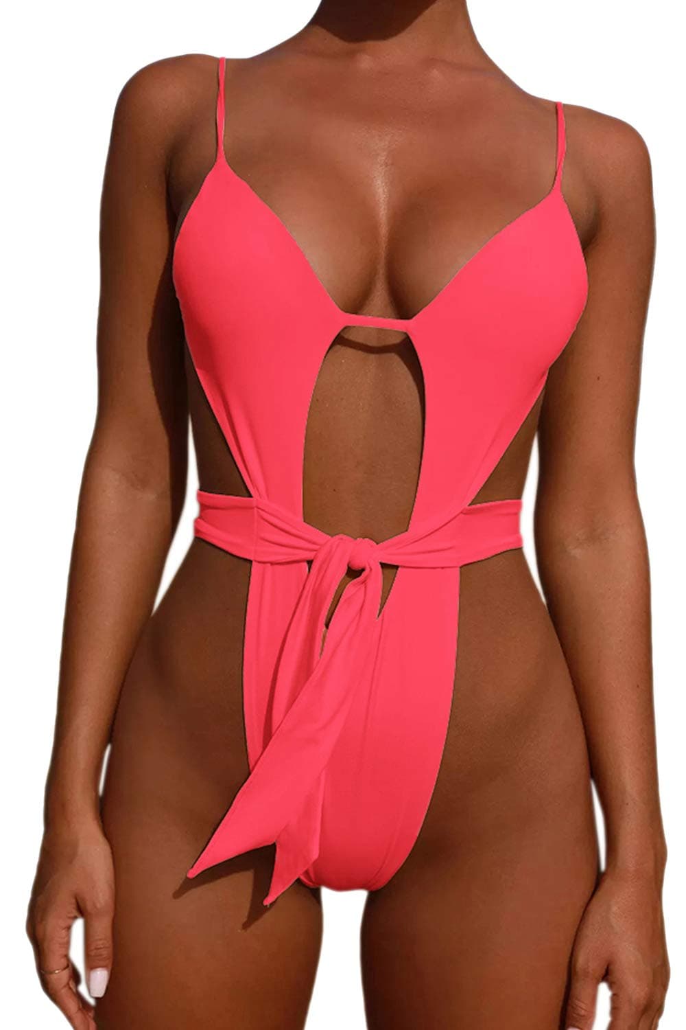 High Cut High Waisted One Piece Swimsuit for Women Adjustable Spaghetti Strap Swimsuit