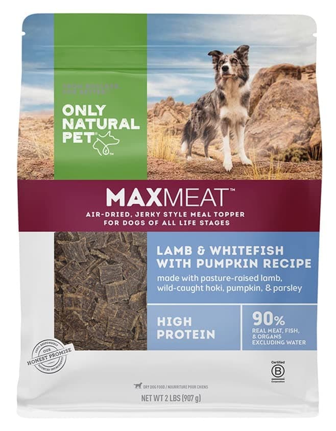 Only Natural Pet MaxMeat Holistic Air Dried Dog Food w/Real Meat for Picky Eaters Grain-Free High Protein & All Natural - Meal Topper Boost Overall Wellness Lamb & Cod w/Pumpkin 2 lb