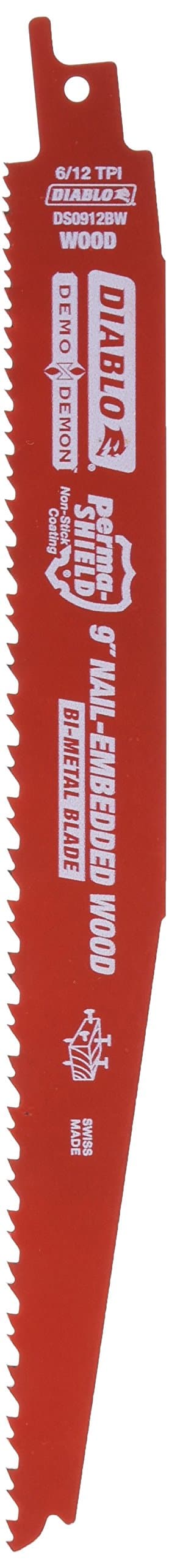 Bi-Metal Reciprocating Saw Blades for Nail-Embedded Wood - Variable Tooth Design - 9" Length, 4/6 TPI, 5-Pack - DS0912BW5