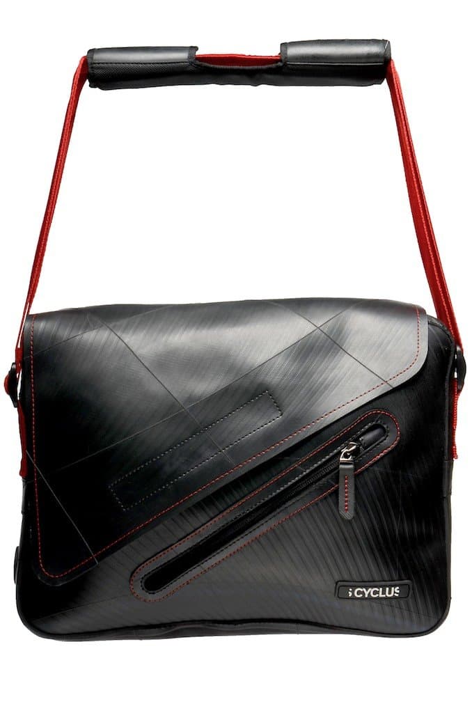 Cyclus 85 Bag made of reused ture inner tubes, Black /Red strap