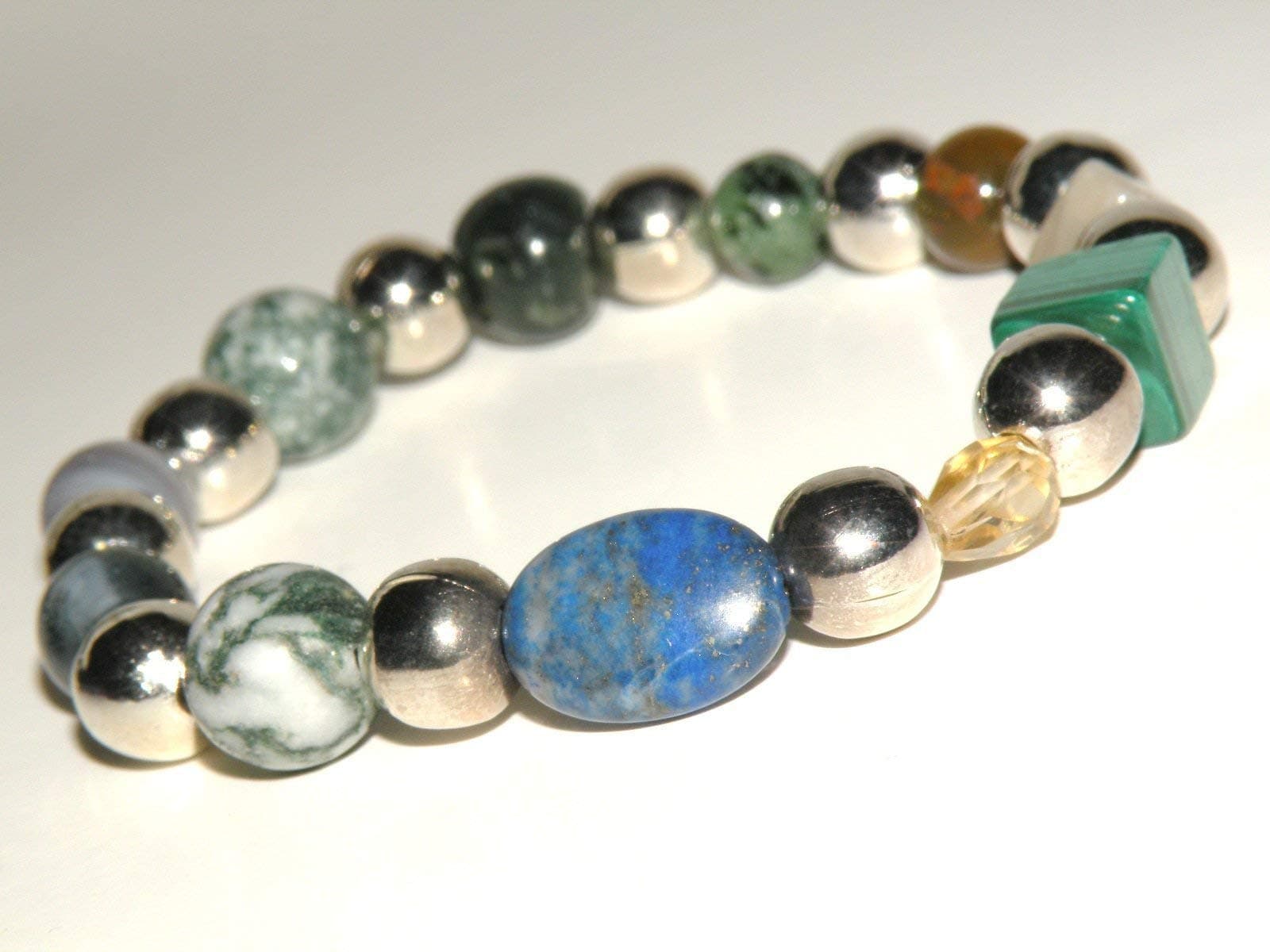 Diabetes Control Natural Gemstone Healing Bracelet with Silver Beads stretch