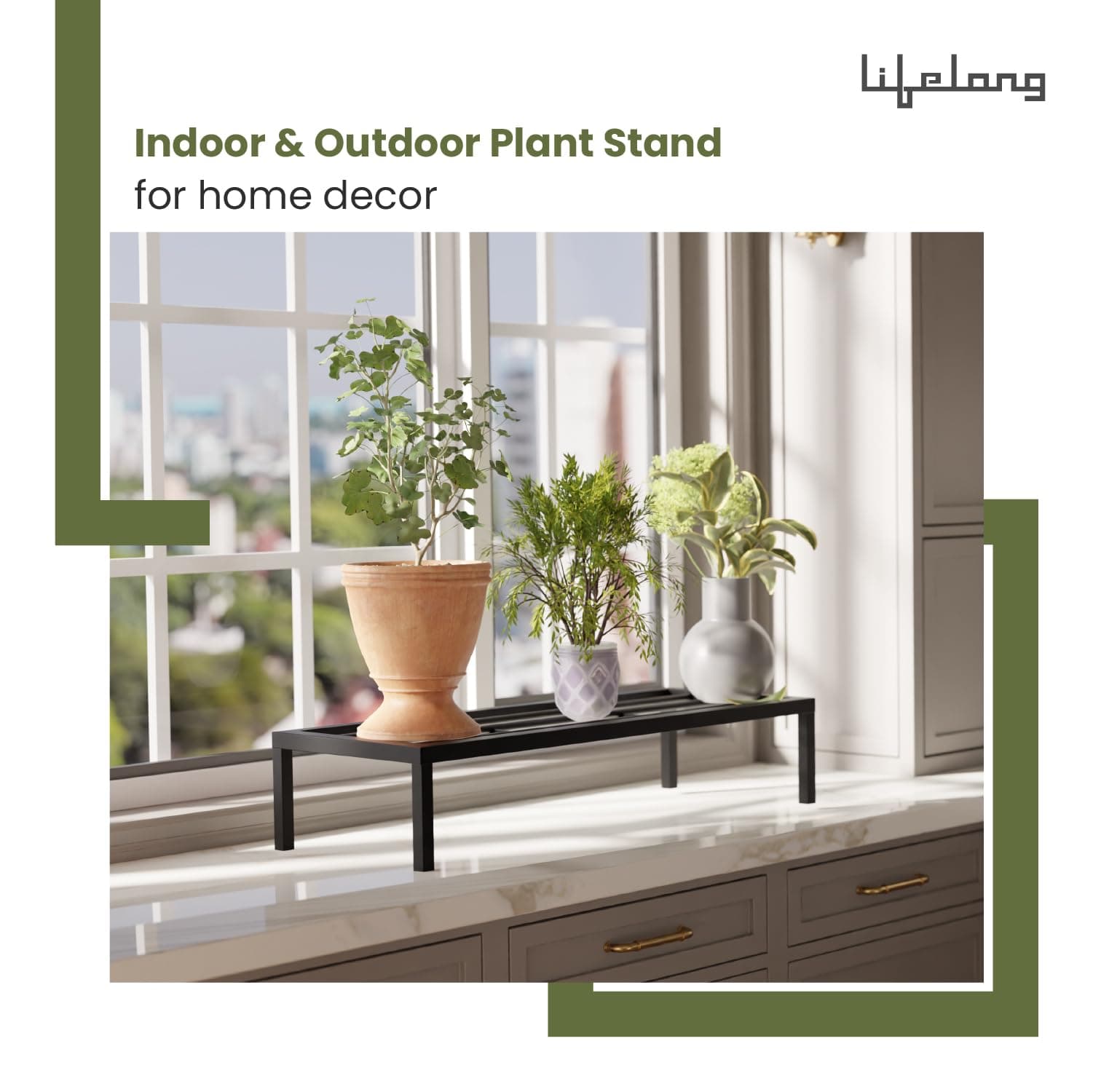 Lifelong Set Of 4 Plant Stand For Balcony & Living Room Capacity 120Kg- Anti-Rust Pot Stand For Outdoor & Indoor Planters- Gamla,Flowerpot,Garden,Plant Stands For Balcony Decoration (Black - 24 Inch)