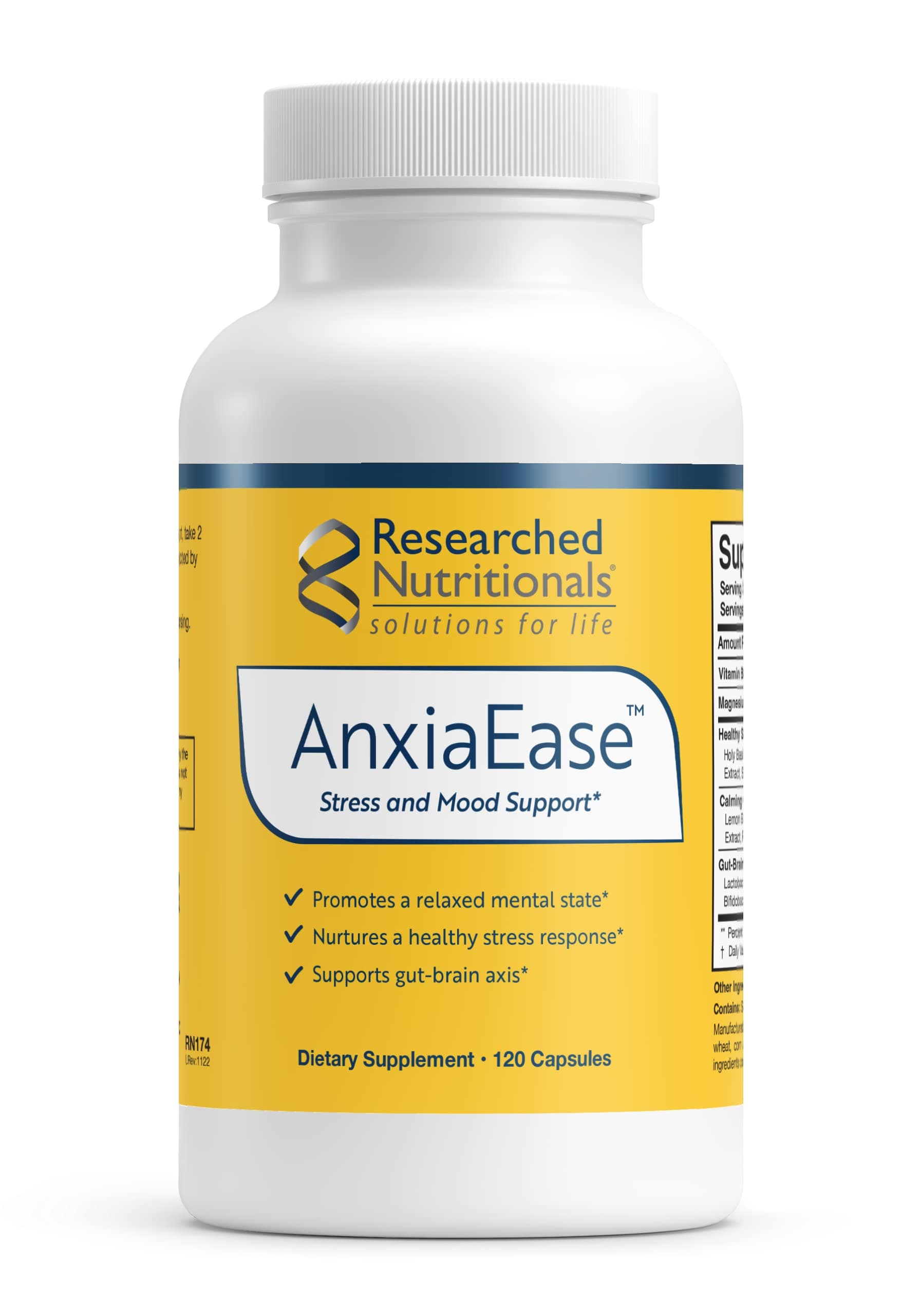 - AnxiaEase - Stress, Cortisol Management & Mood Support Supplement - Botanicals, Vitamin B6, Magnesium & 'Psychobiotic' Probiotic Strains (120 Capsules)