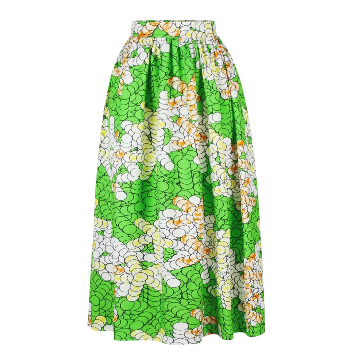 YSJERA Lady's Pleated Maxi Skirt High Waist A-Line Boho Floral Long Beach Skirts (S, Green)