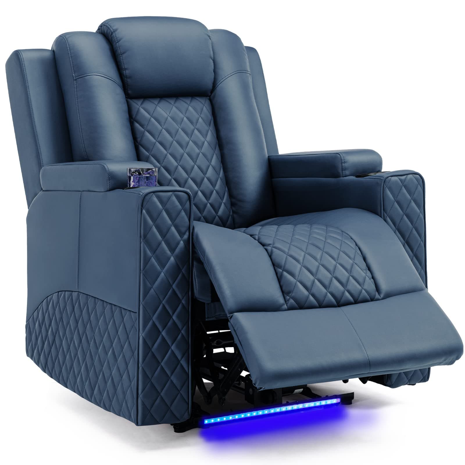 COMHOMA Power Recliner Chair PU Leather Electric Massage Recliner Sofa for Living Room Home Theater Seating with Cup Holders and LED Lighting (Blue)