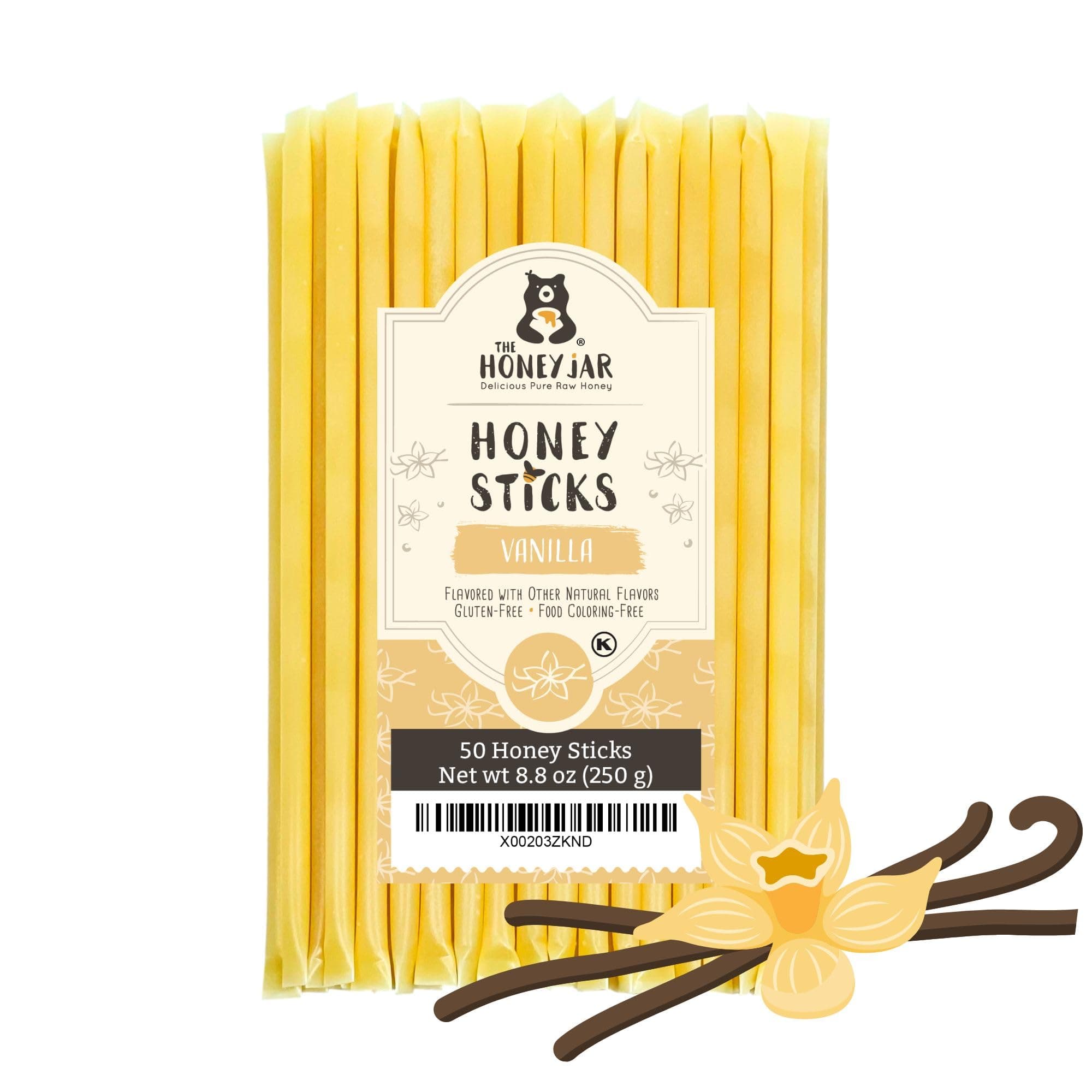 Vanilla Flavored Honey Sticks - Pure Honey Straws For Tea, Coffee, or a Healthy Treat - One Teaspoon of Flavored Honey Per Stick - Made In The USA with Real Honey - (50 Count)