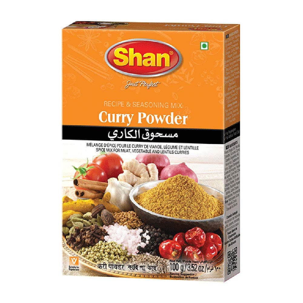 Shan Curry Powder Recipe and Seasoning Mix 3.52 oz (100g) - Spice Powder for Meat, Vegetable and Lentil Curry - Suitable for Vegetarians - Airtight Bag in a Box