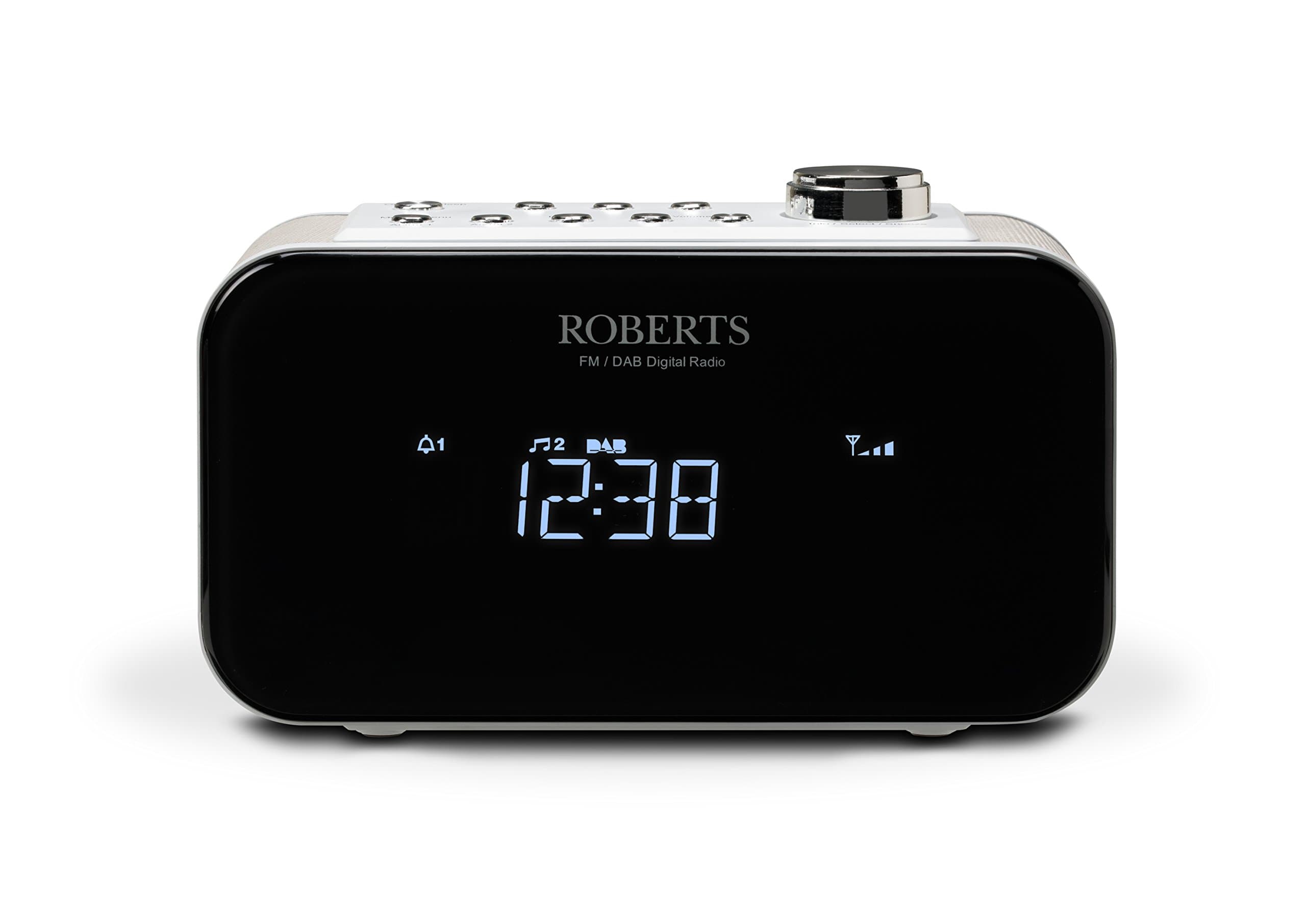 Roberts RadioORTUS2W DAB+/DAB/FM Alarm Clock Radio with USB Smartphone Charging - White