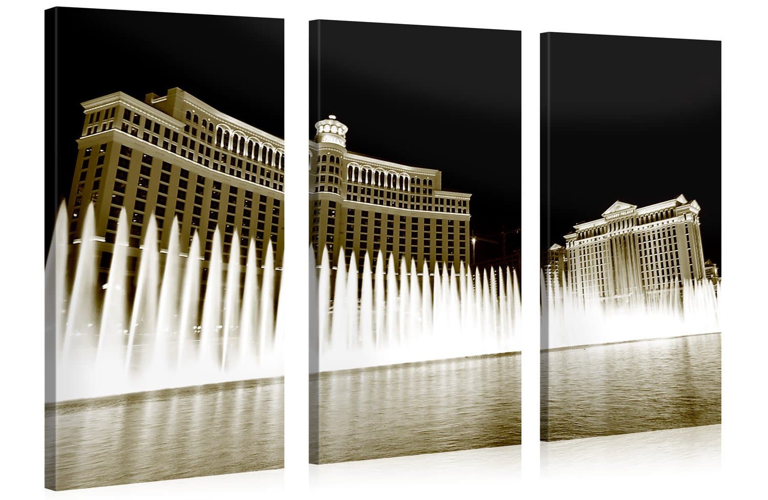 BELLAGIO - Black and White Las Vegas Cityscape Gallery Wrapped Canvas Print Size: 52"W x 30"H