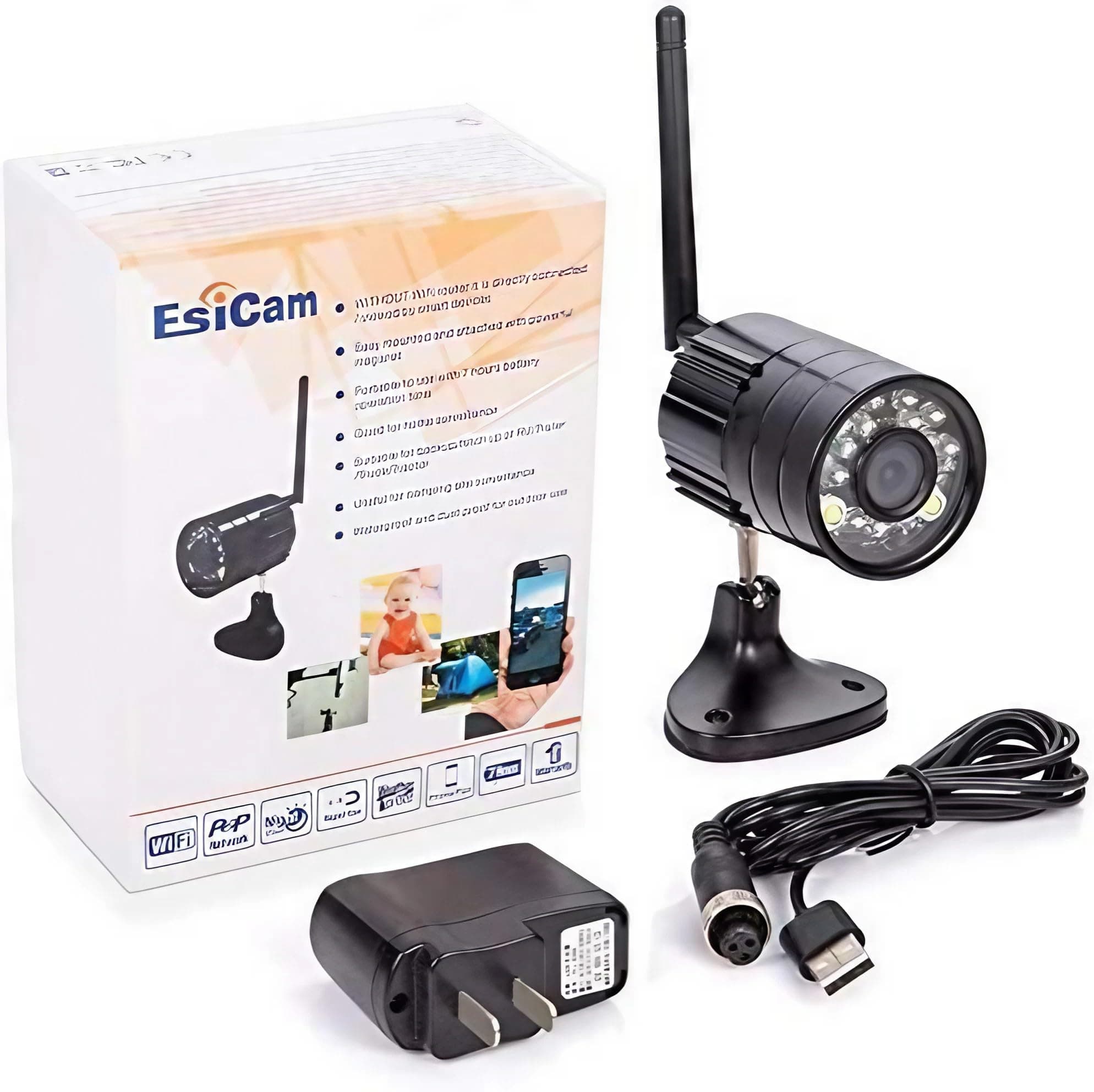 EsiCam Wireless Reverse Camera with battery for Phone Backup Cam for Caravan Trailer RV Truck Rear View Parking Reversing Home Security Baby Monitor HD 720 Built In Wifi and Flash Creative All In One Versatile Camera -EH05