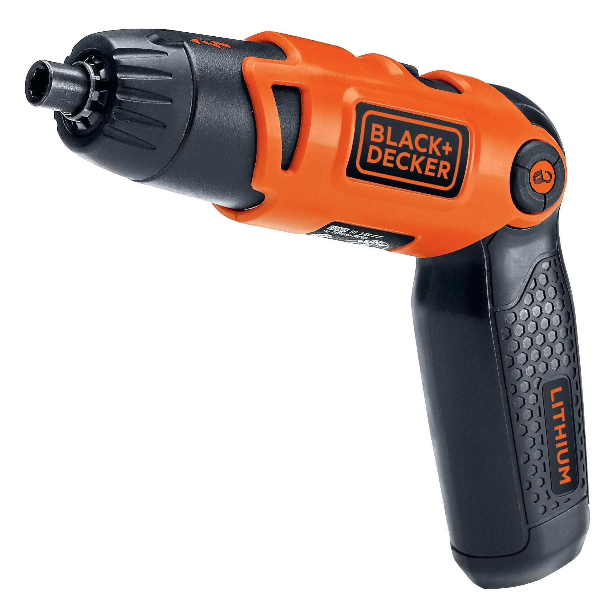 BLACK+DECKER Electric Screwdriver, Cordless, 180 RPM, 3.6V, Spindle Lock with Pivoting Handle, Charger and 2 Hex Shank Bits Included (Li2000)