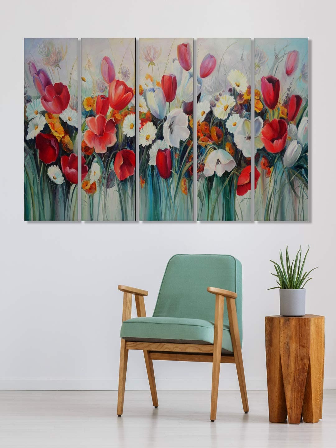 999STORE white and Red Flower paintings for living room bedroom home and office wall decor Wall Art Panels Hanging flower Paintings Set of 5 Frames (Big Size 130 X 76 cm)