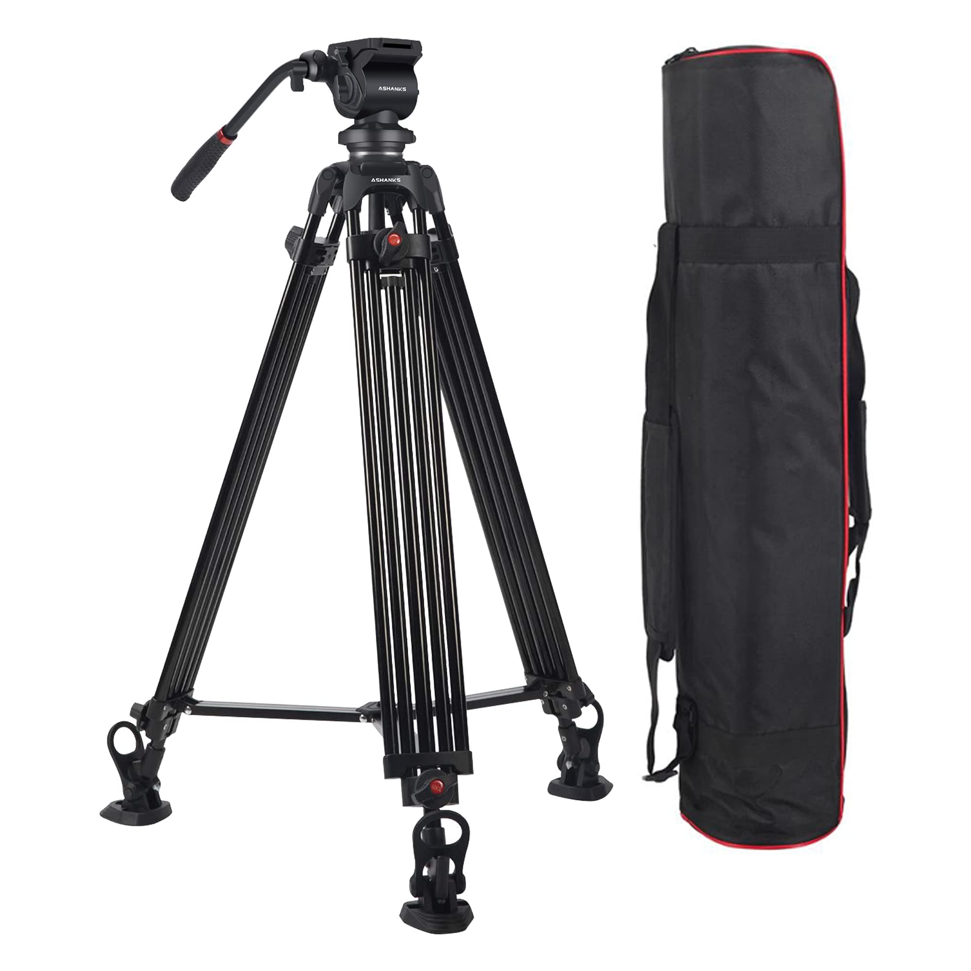 Professional Video Tripod for Camera, ASHANKS 75.6 Inch/192cm Heavy Duty Fluid Head Camera Tripod, Aluminium Tripod Stand with 1/4" 3/8" Quick Release Plate, 360°ballhead, Carry Bag, Load 15.4Lb/7kg