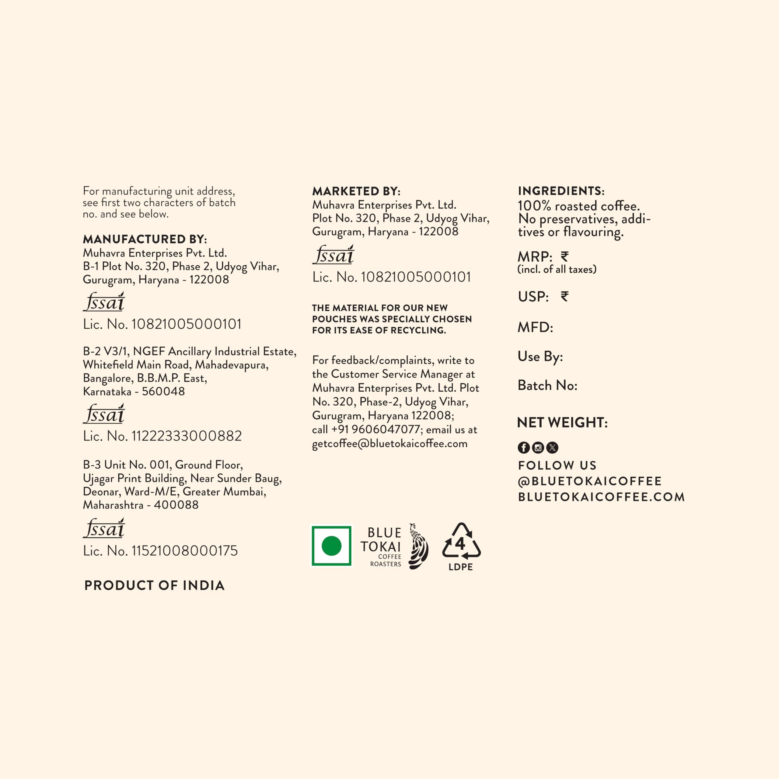 Blue Tokai Coffee Roasters Attikan Estate -Medium Dark Roast- French Press (250 Gm)