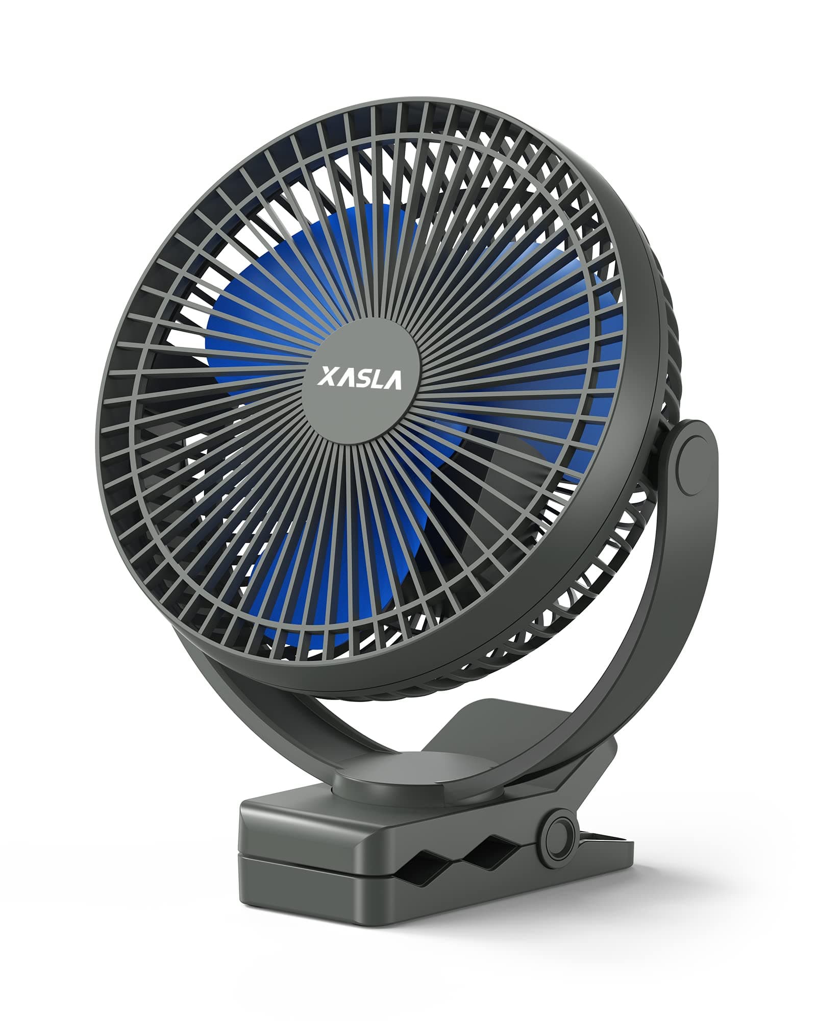 xasla 10000mAh Portable Rechargeable Clip on Fan, 8-inch Battery Operated, 4 Speeds, 24 Hours Work Time for Outdoor, Camping, Golf Cart, Home & Office Use (Blue)
