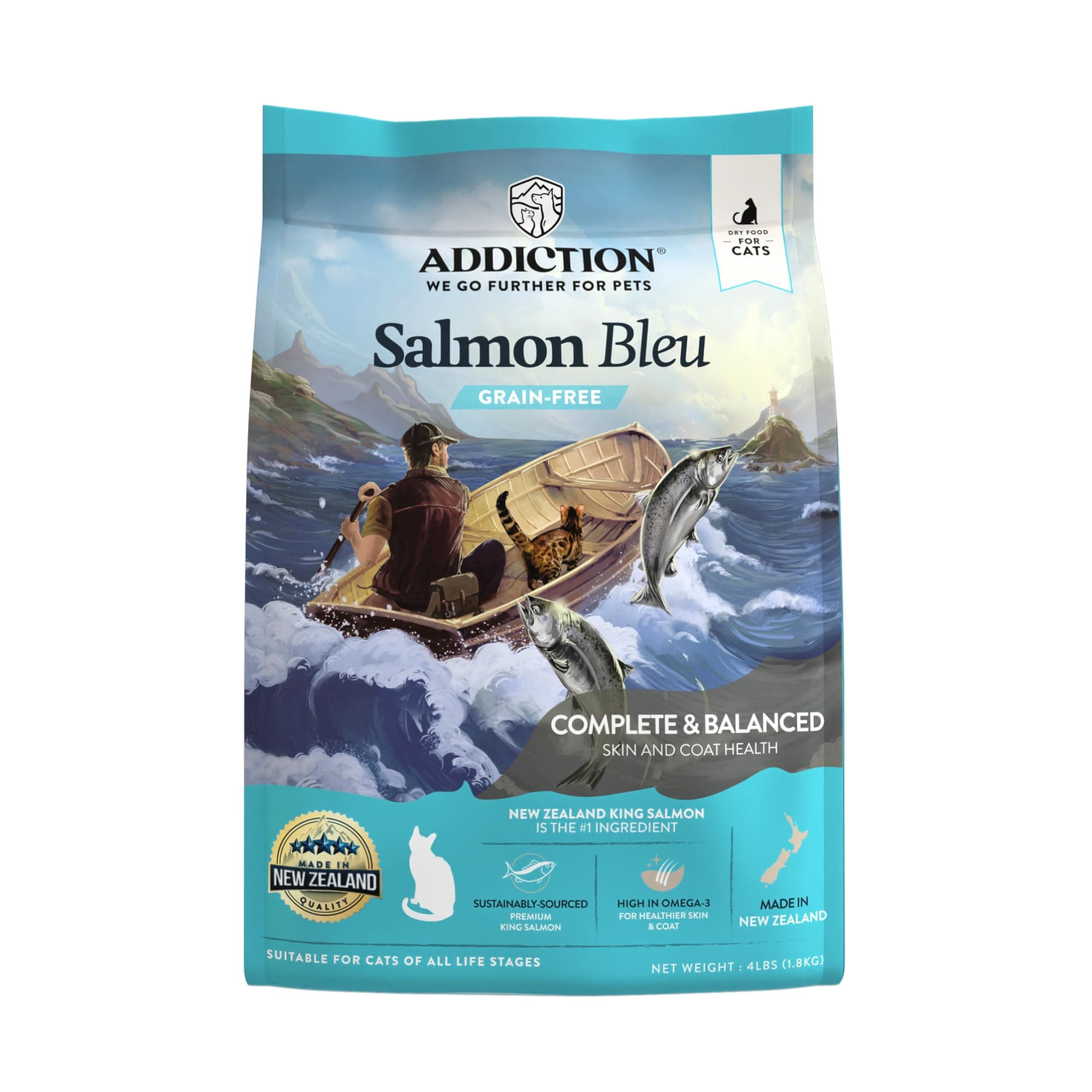Salmon Bleu Grain-Free Dry Cat Food – Rich in Omega-3 for Healthy Skin & Coat – Complete & Balanced Salmon Recipe for All Life Stages – Made in New Zealand 4lb