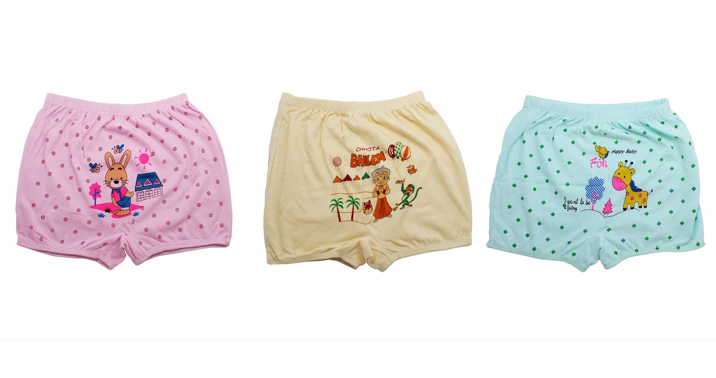 Yuni-Go Casual Unisex Multi-Coloured Girls/Boys Innerwear Bloomer/Breifs for Kids Pack of 3