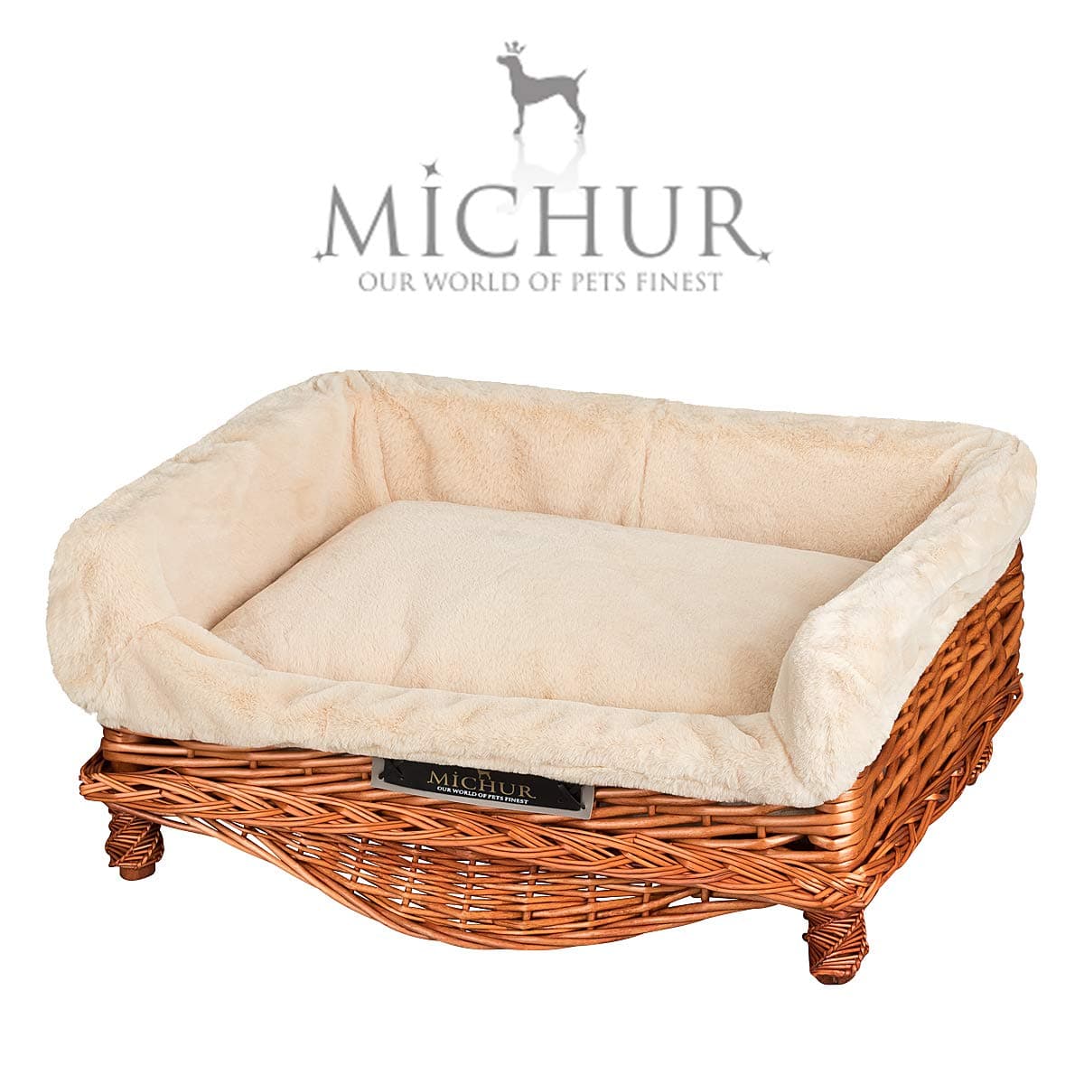 MICHUR LINDA COGNAC, dog bed, dog basket willow with pillow, dog sofa, dog basket, basket for dogs willow, rattan, COGNAC, about 21,65" - about 29,53"