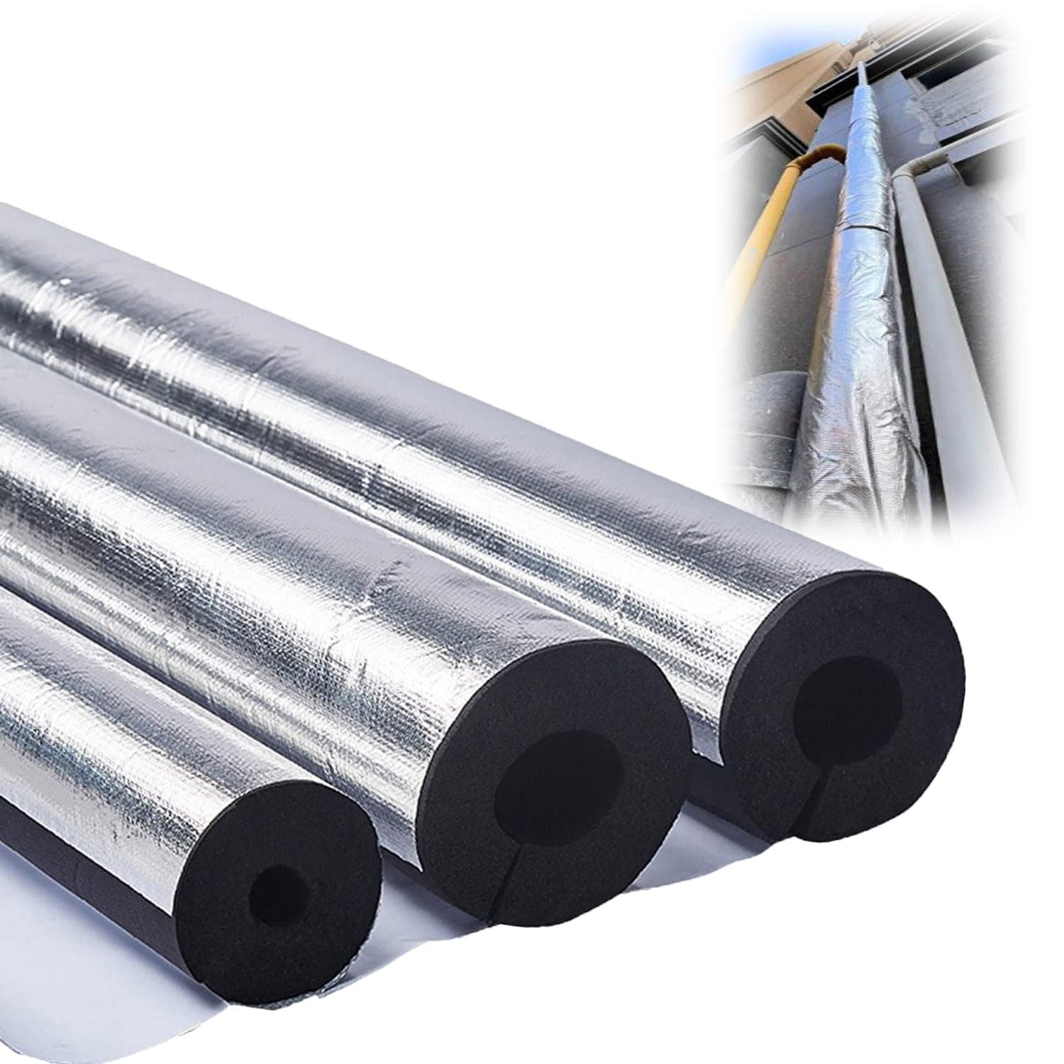 Outdoor Foam pipe insulation tubing, for On air conditioning lines on Heat Pump, Insulated tubes prevent heat loss, ID 22mm (7/8")-165mm (6-1/2") aluminum foil Foam Tubing(114mm(ID) x30mm)