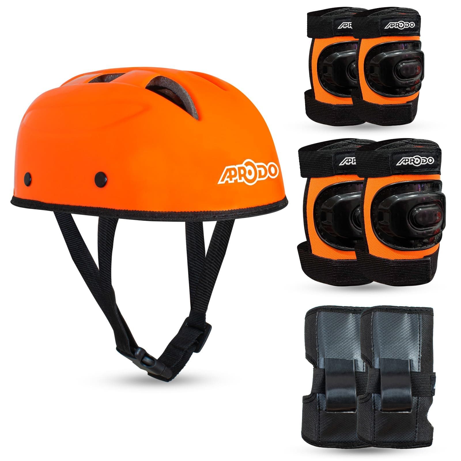 APRODO Kids Protective Gear Set for Roller Skating, Skateboarding & Cycling |for Kids 5 to 12 Years (Neon Orange) | Knee and Elbow Pads Wrist Guards Set for Skating, Skateboard & Cycling