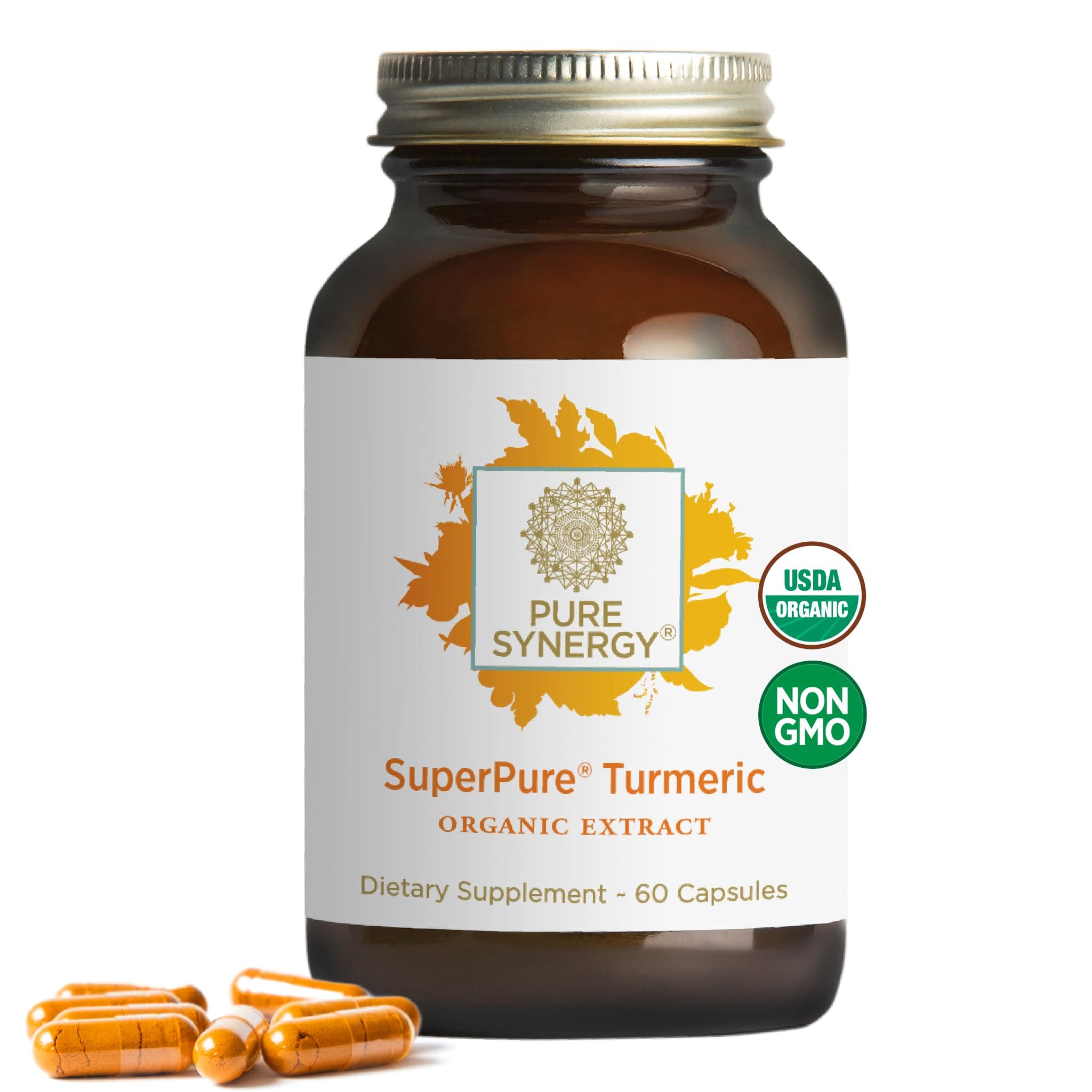 SuperPure Turmeric Extract | Organic Curcumin Supplement | 500 mg Turmeric Extract Capsules | Potent Support for Immune and Joint Health (60 Capsules)