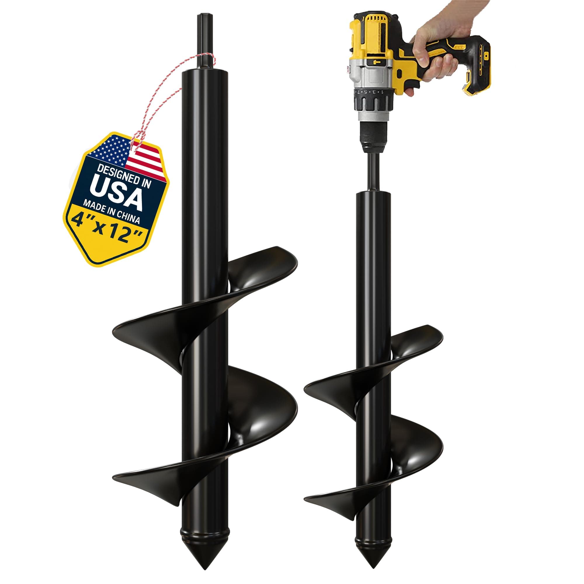 K-Brands Auger Drill Bit for Planting – 4 x 12 Inch - Garden Spiral Hole Drill Planter for Bulb Planting, Bedding Plants, Umbrella Holes - 3/8 Inch Hex Drive Drill