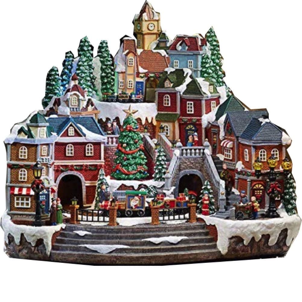 Christmas Village Animated with Lights, Music, and a Rotating Tree and Train