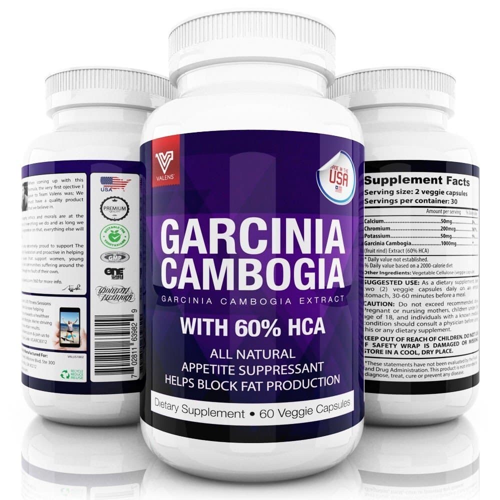 Valens® - 100% Pure Garcinia Cambogia Extract With 60% HCA - Premium Ultra Strength 1000mg Vegetarian Capsules - Promotes Weight Loss - Natural Appetite Suppressant & Fat Blocker - 60 Pills Per Bottle