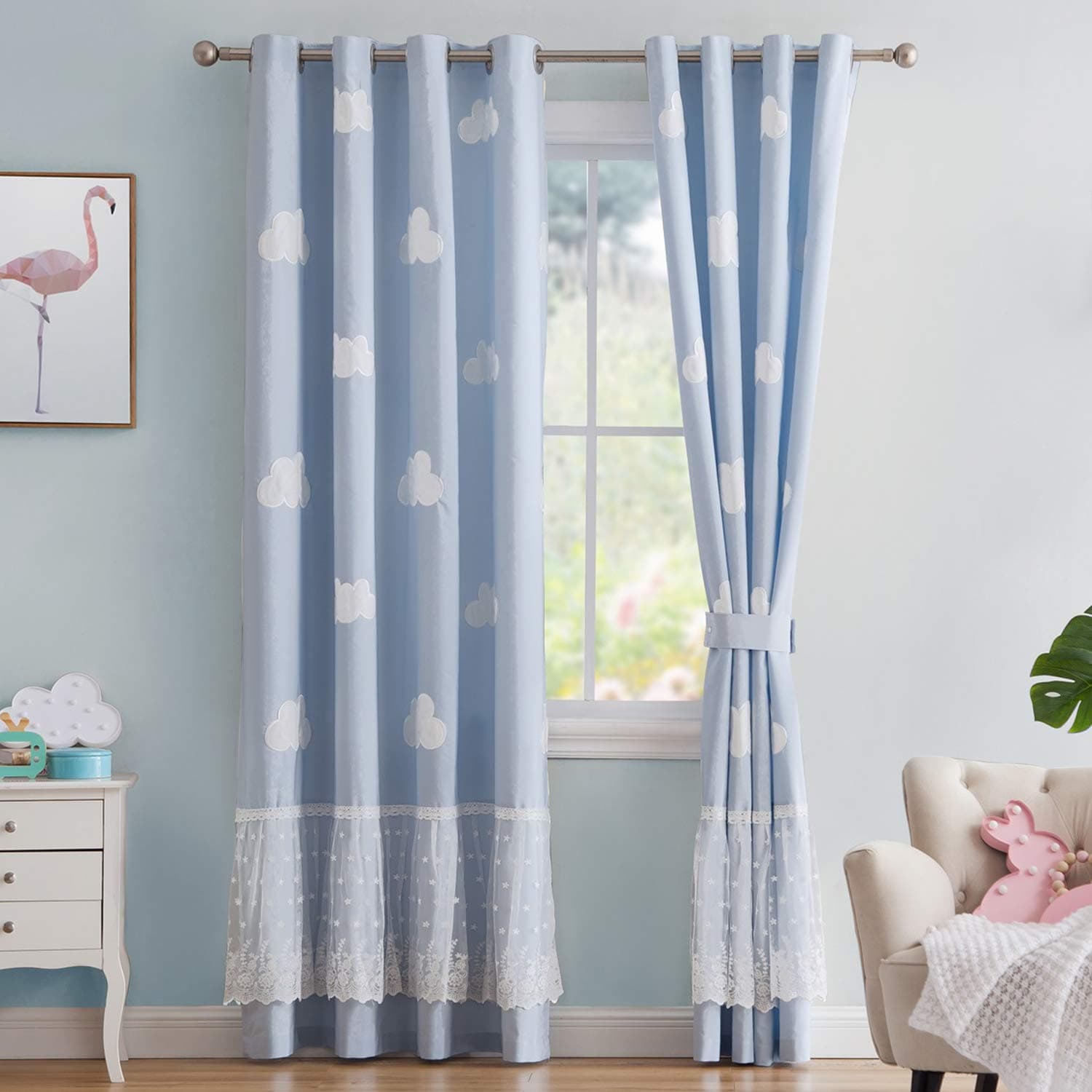 Cloud Curtain Panel with Grommet Top for Kids Room Nursery Room Blue Sky with White Clouds - 2 Panels (Blue, 52 x 84)
