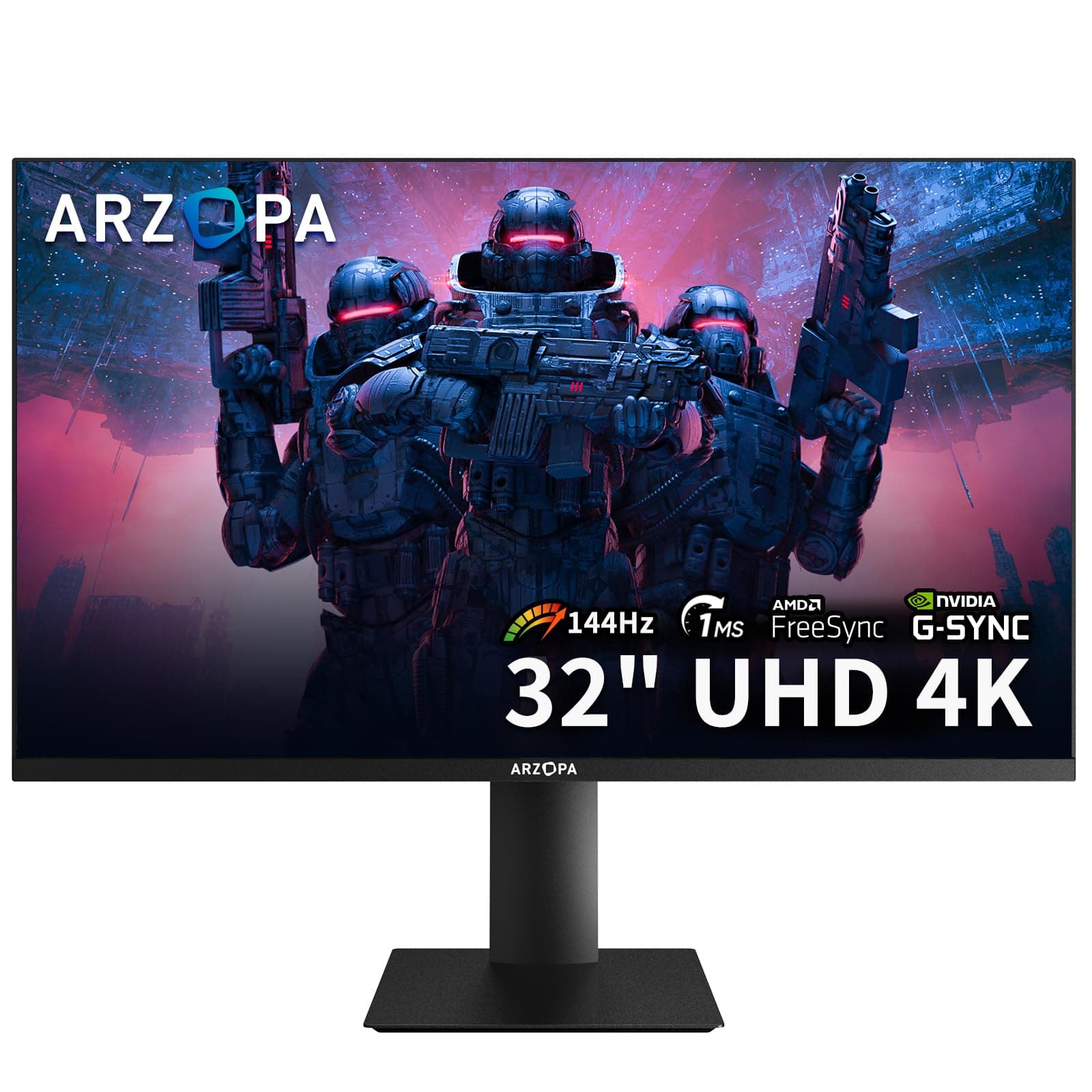 ARZOPA 32” 4K UHD (3840x2160) Gaming Monitor 144HZ IPS Screen, Height Adjustable Stand, VESA Mountable, Support AMD Freesync & NVIDIA G-Sync, DP 1.4, HDMI 2.1 -M3RC