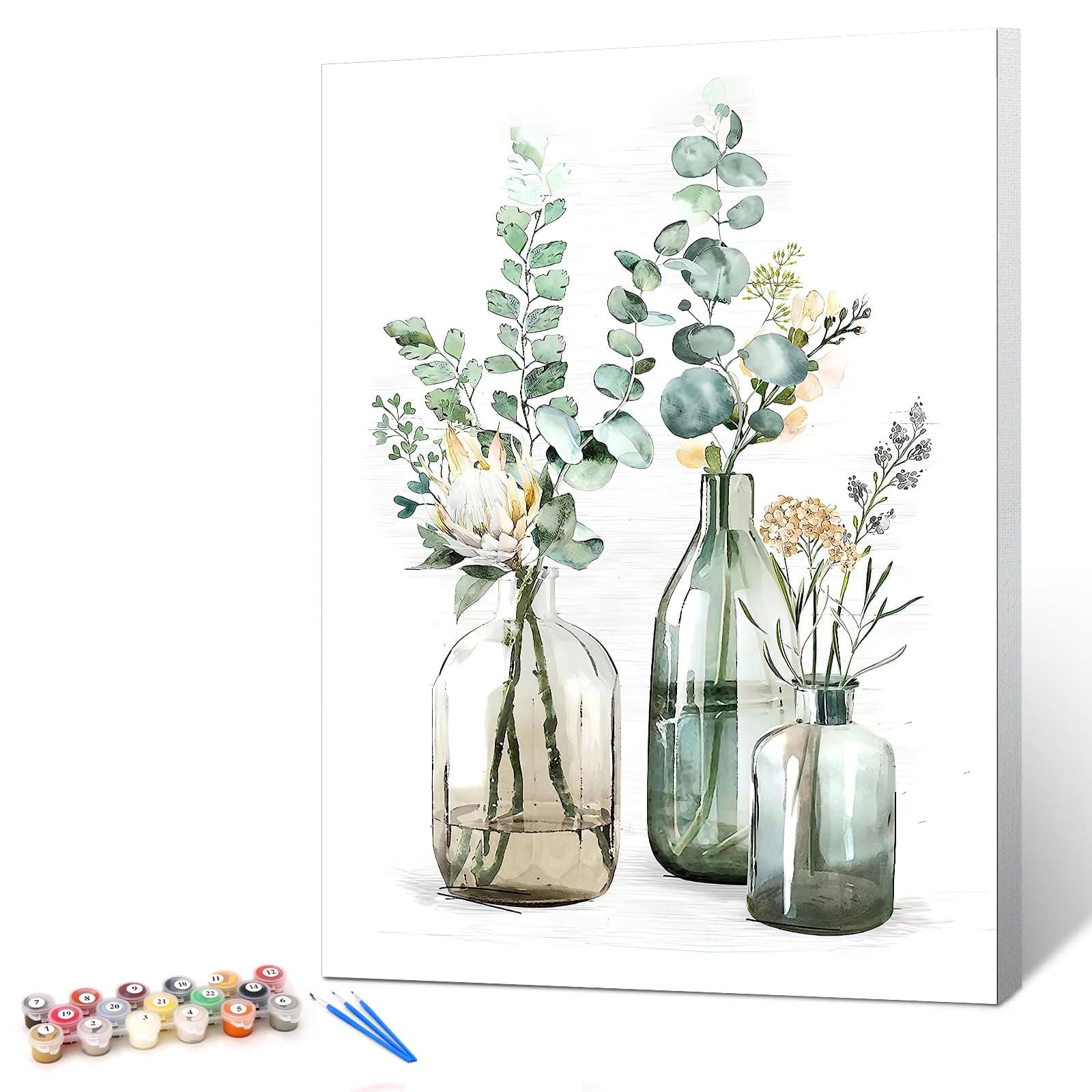 Ginkko Framed Paint by Numbers Kit for Adults Beginner & Kids Ages 8-12, Without Easel, Easy Acrylic on Canvas 8x12 inch with Paints and Brushes, Bottle Flower for Home Wall Decor Gift