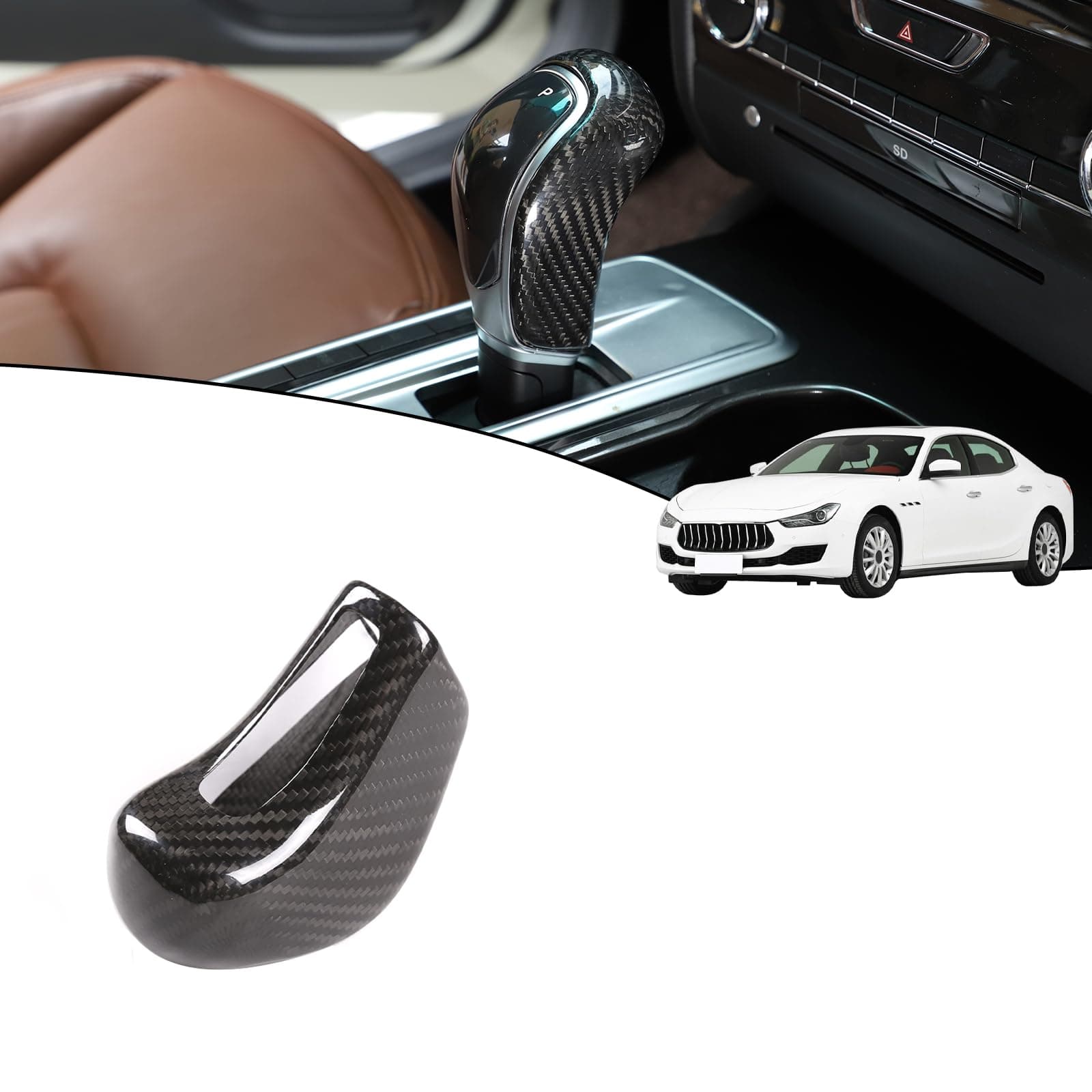 YIWANG 100% Real Carbon Fiber Gear Shift Knob Head Cover for Maserati Levante 2016-2018,Ghibli Quattroporte 2013-2018 Car Accessories (Black)
