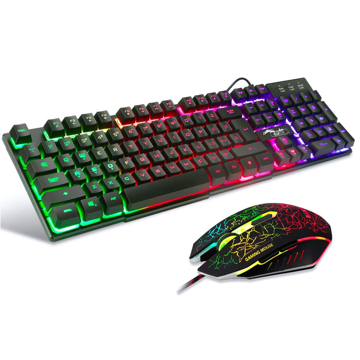 BAKTH Multiple Color Rainbow LED Backlit Mechanical Feeling USB Wired Gaming Keyboard and Mouse Combo for Working or Games