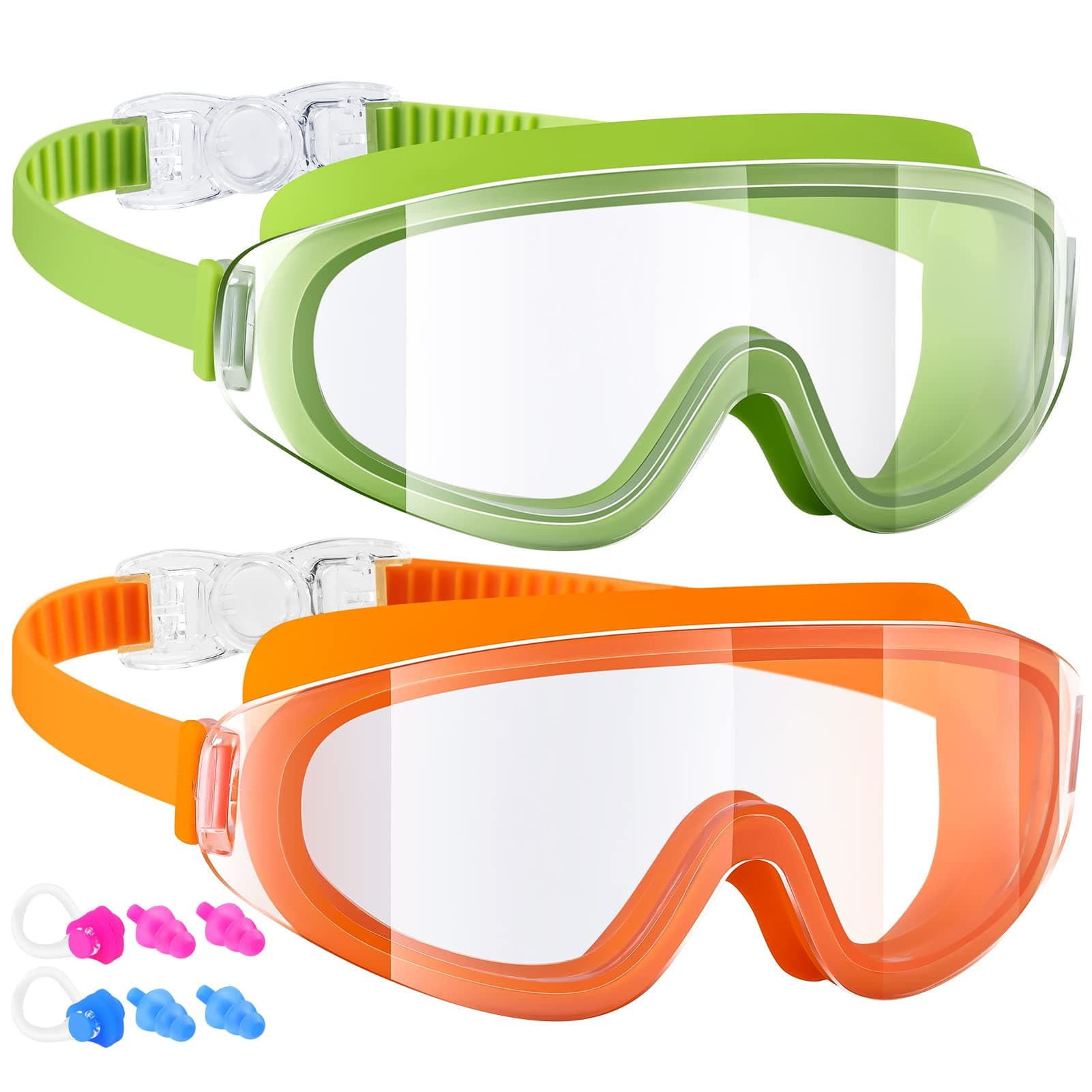 DizywieeKids Swim Goggles, 2-Pack Frameless Swimming Goggles for Kids, Child, Boys or Girls From 5-14, Wide View Pool Goggle