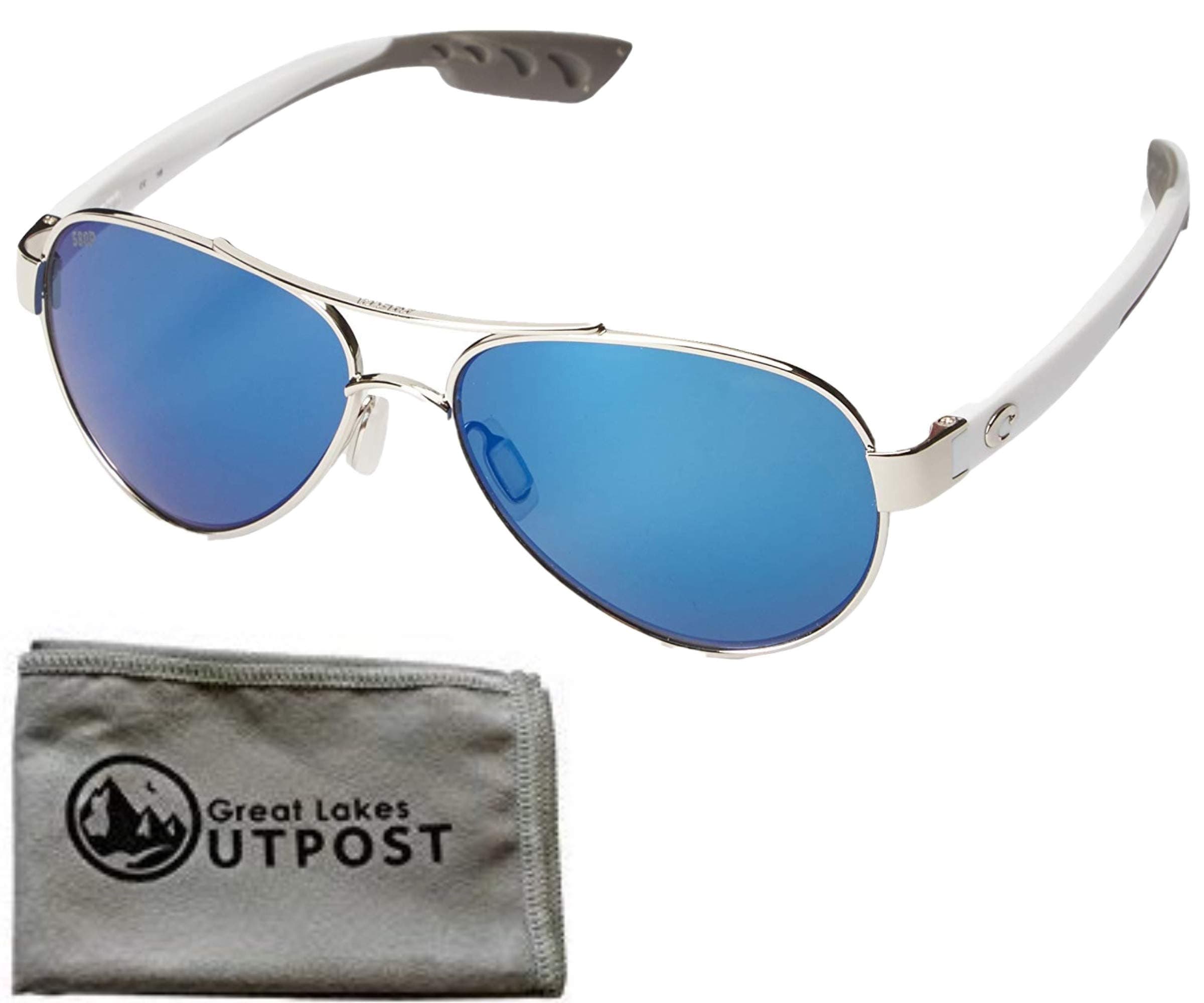 Costa del Mar Loreto Blue Mirror 580P Palladium w/White Temples Frame Sunglasses w/Cloth