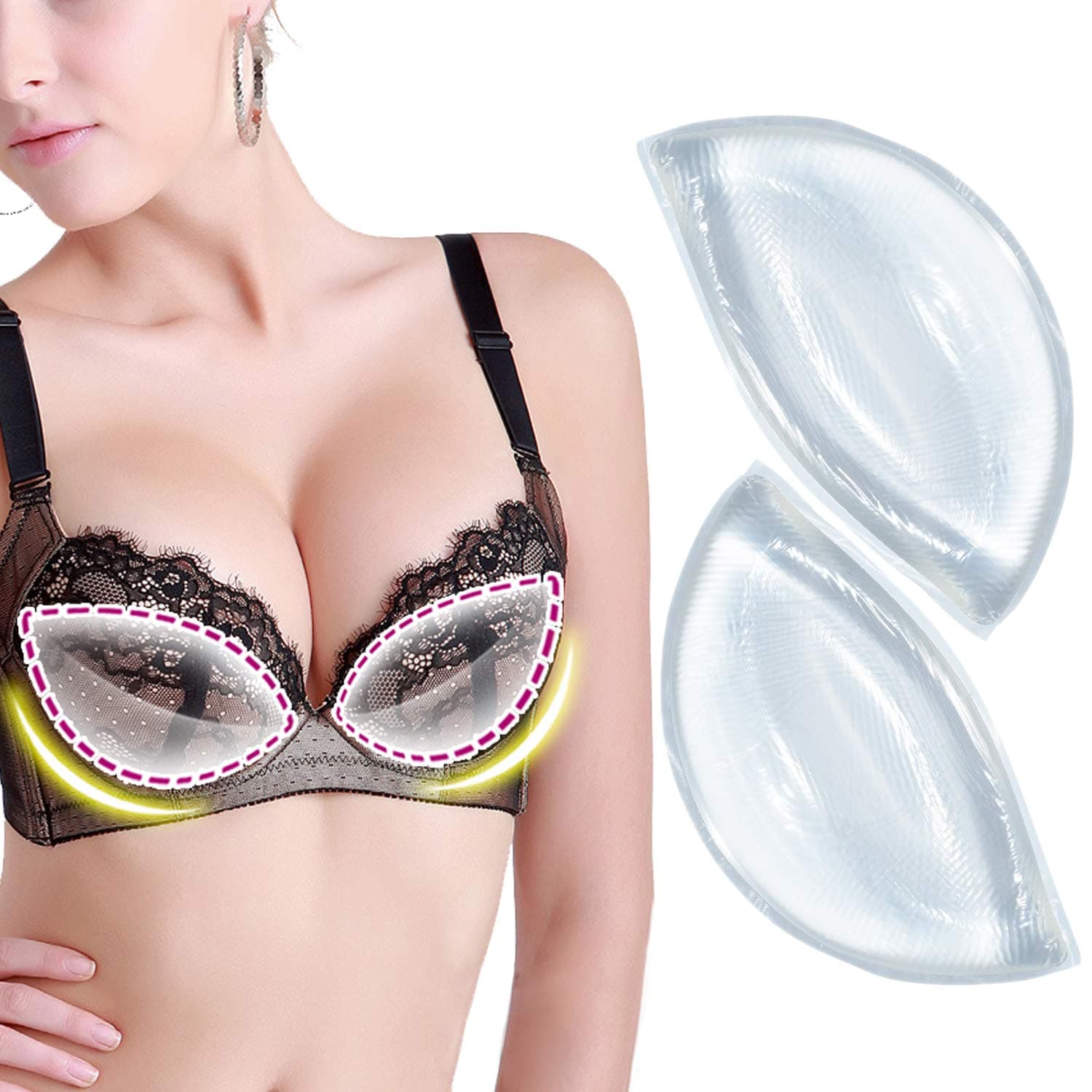 Silicone Chicken Cutlets Bra Inserts - Clear Breast Pads Chest Push Up & Firming Bust Enhancers Padding for Summer Bikini with Storage Bag