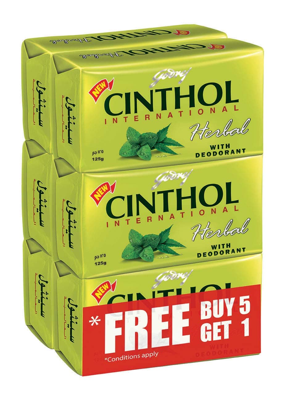 Godrej Cinthol Bar Soap 99.9% Germ Protection Herbal (With Deodarant) 125g-(Pack Of 6)