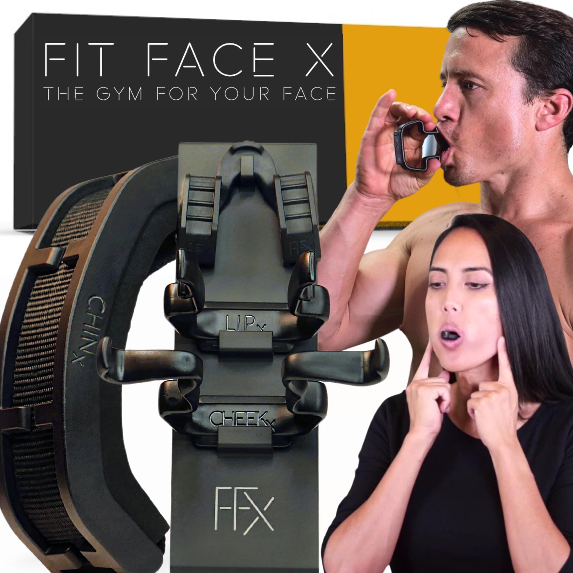 FFX STOP DOUBLE CHIN/FULL FACE GYM Jaw & Double Chin Exerciser & Face Slimmer For Women & Men/Jowl Tightener/ 4 Face Tools, Targets 60 Face Muscles & Chin Strap, Enhance Firmness NEVER-SKIP-FACE-DAY