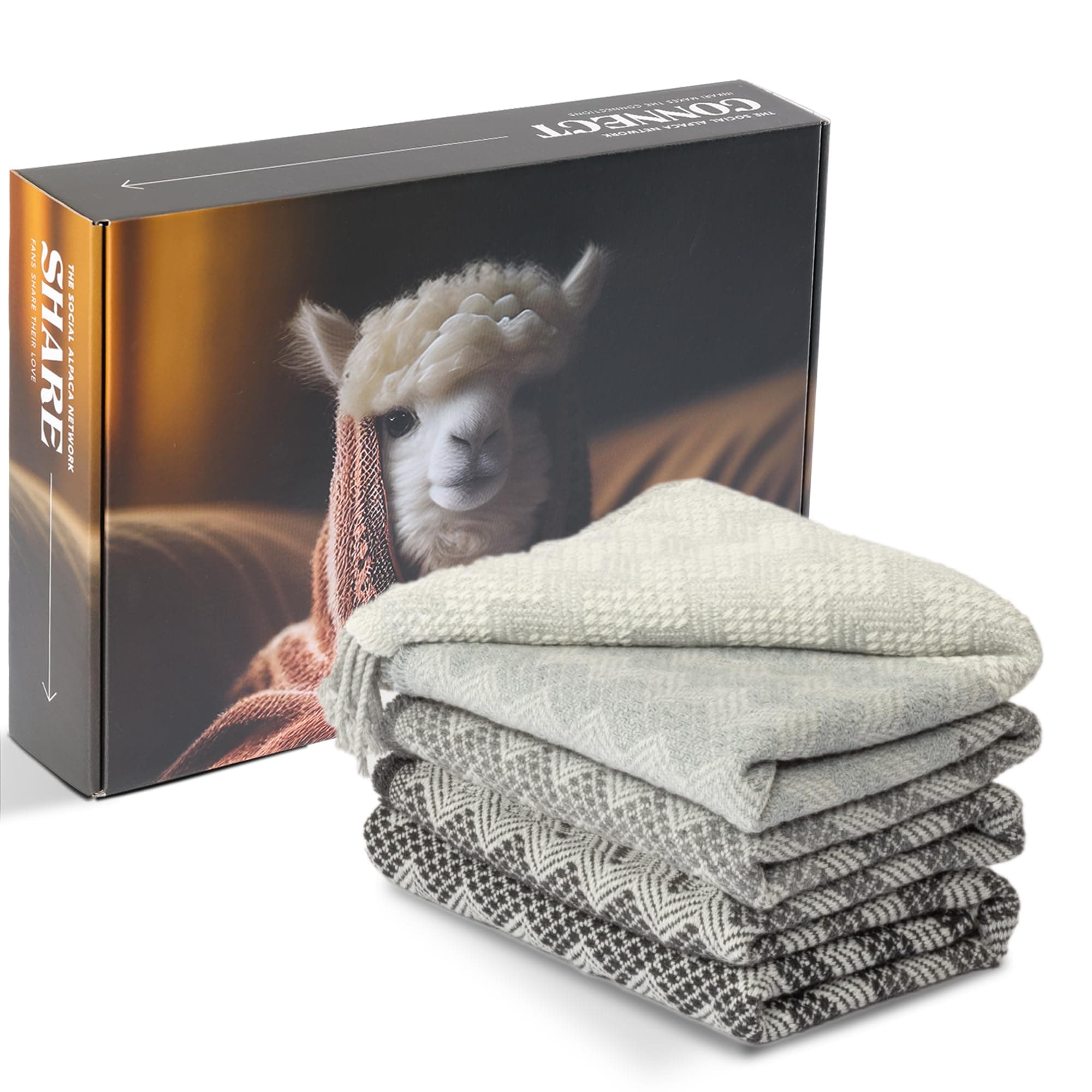 Alpaca Throw Blanket I 83” x 55” I Super Soft Wool Blanket Made from Alpaca and Merino Wool for Couch & Bed (Rainbow-SilverLining)