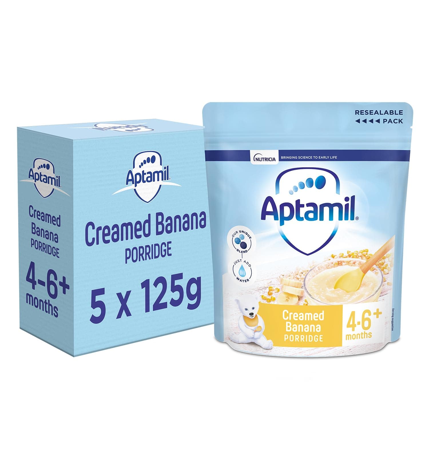 Creamed Banana Porridge Baby Food Cereal, 4-6+ Months, 125g (Pack of 5)