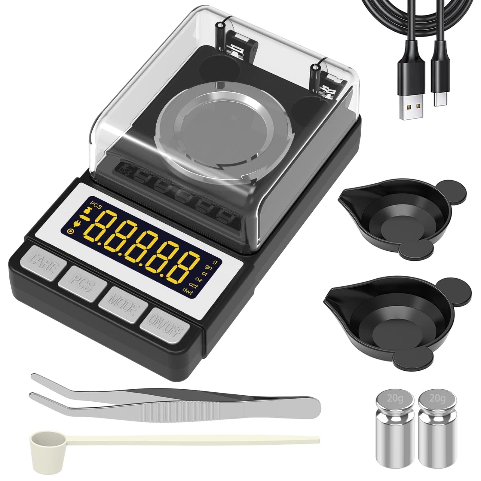 Digital Milligram Scale 0.001g x 50g Touch-Screen LCD Display Powder Jewelry Weigh Scales with Batteries for Lab Kitchen