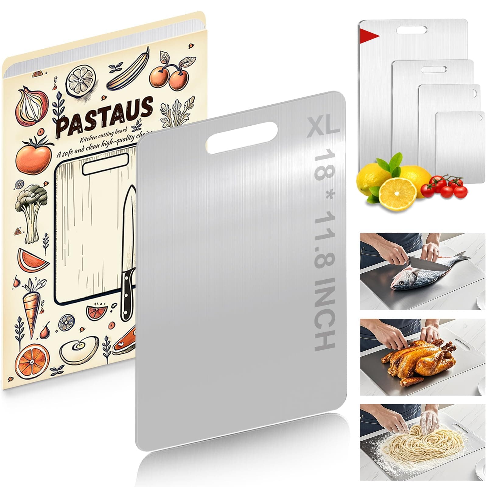 Stainless Steel Cutting board, Double sided Steel Cutting boards for Kitchen Meat vegetables & fruits Chopping board Easy to Clean(XL Size)（18× 11.8in）