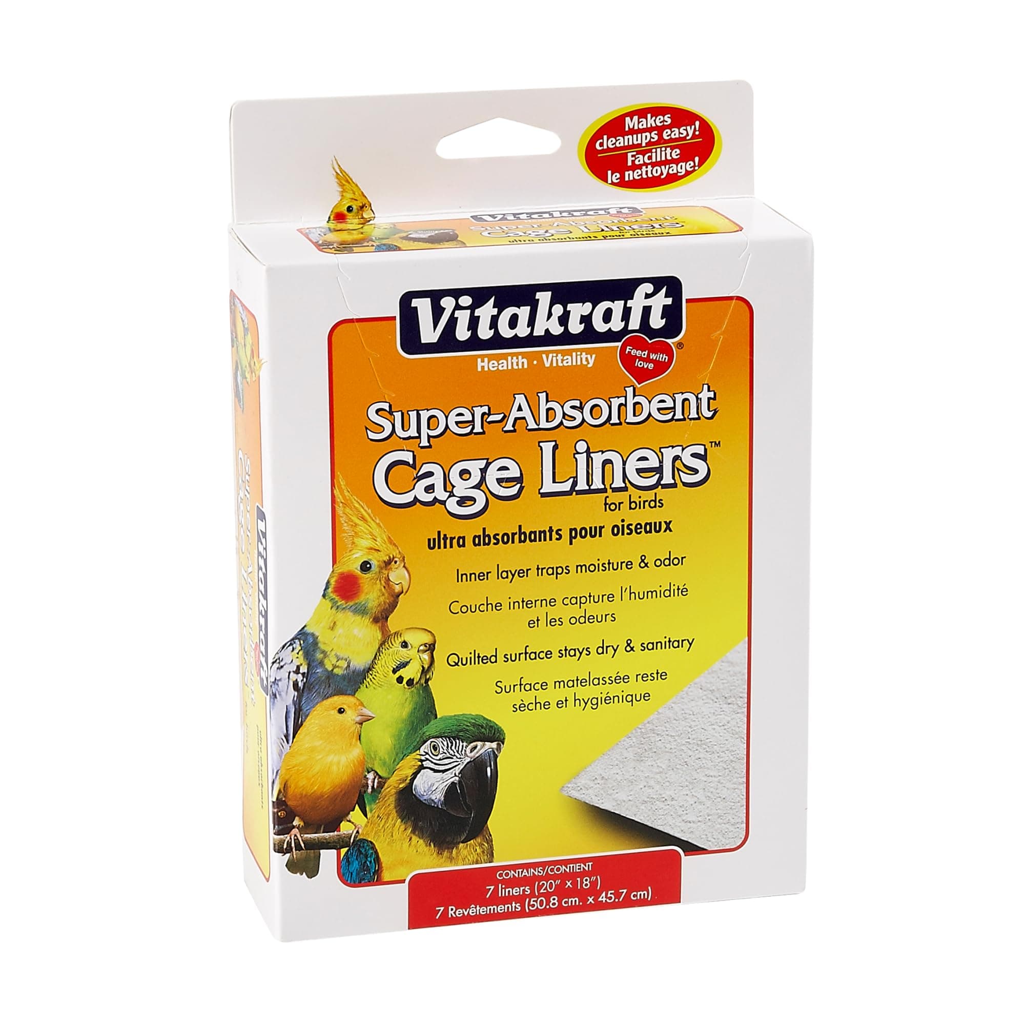 Vitakraft Cage Liners for Birds - For Parrot, Parakeet, Conure, and Cockatiel Cages White 20" X 18" 7 Count, Premium Absorbent Liner