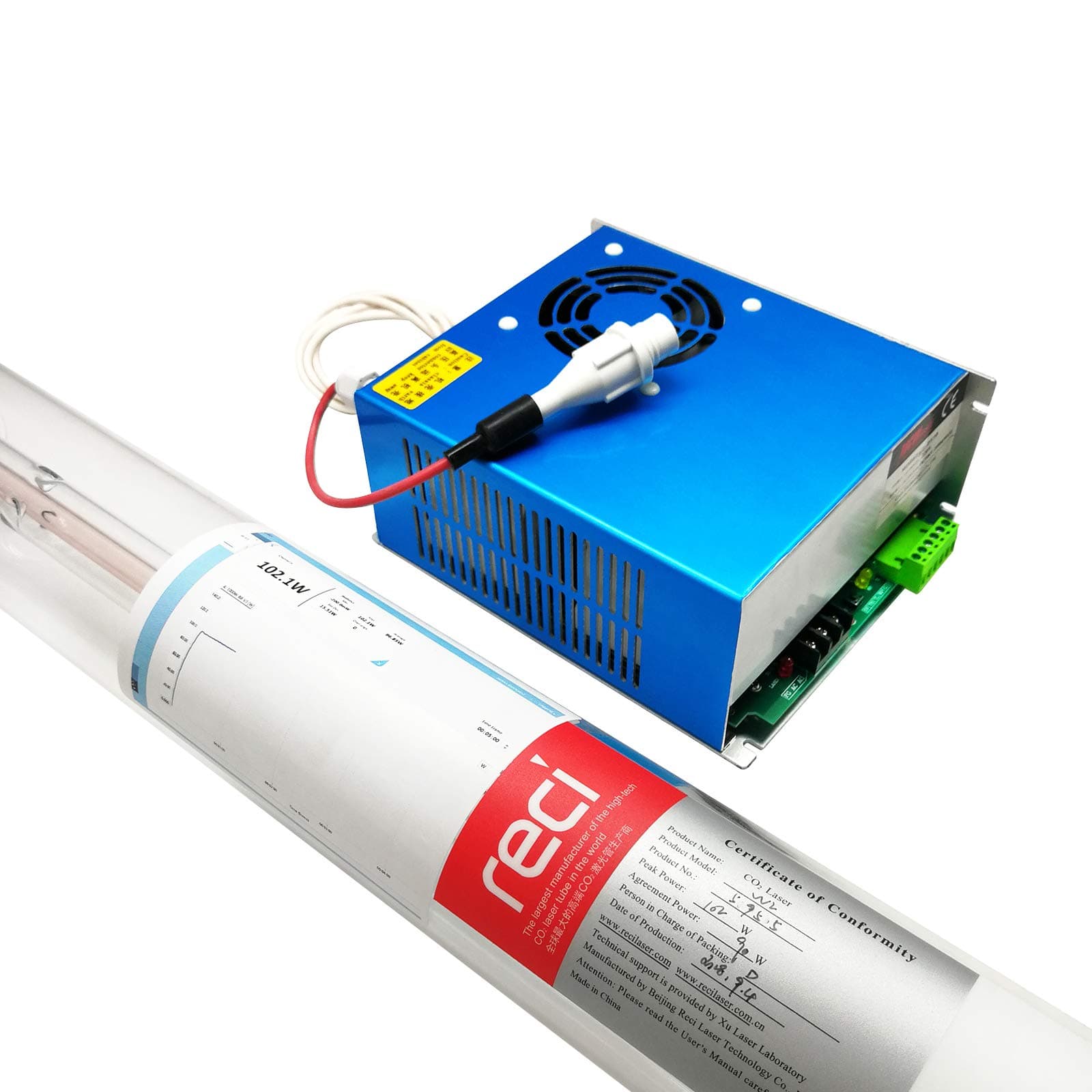 Reci CO2 Laser Tube 90W (Peak 100W) W2/S2 and 220V DY13 Power Spply