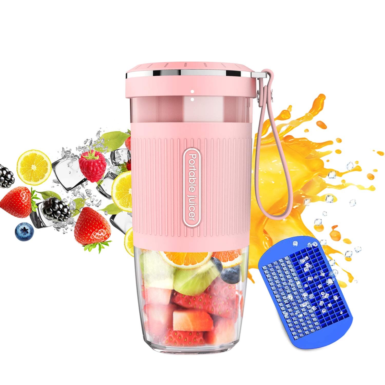 Portable Blender, Cordless Personal Blender Juicer, Mini Mixer, Waterproof Smoothie Blender With USB Rechargeable, BPA Free Tritan 300ml, Home, Office, Sports, Travel, Outdoors Pink