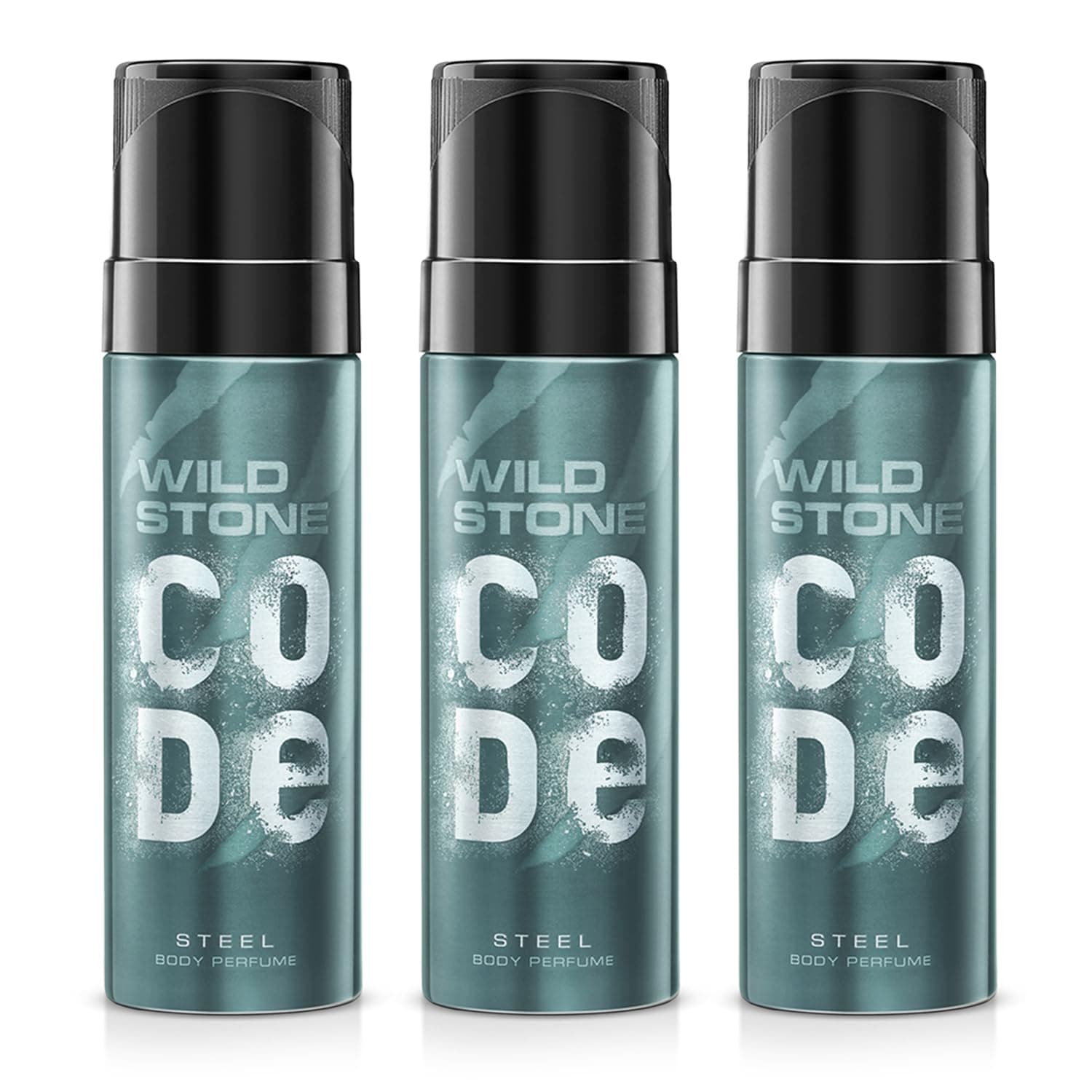 Wild Stone Code Steel No Gas Body Perfume Spray for Men, Long Lasting Refreshing Fragrance for Office Wear, Pack of 3 (120ml each)