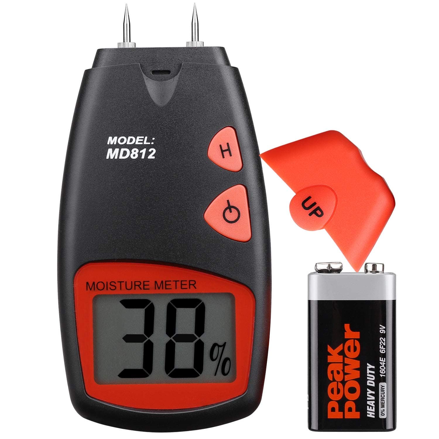 Digital Wood Moisture Meter - Tiaoyeer Handheld LCD Moisture Tester Damp Moisture Tester Detector with 2 Spare Sensor Pins and one 9V Battery(Both Included) Range 5% - 40%, Accuracy: +/-1%, MD812
